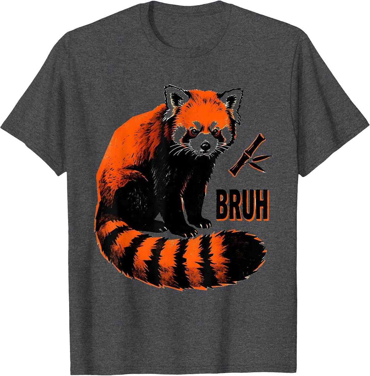 Men's Bruh Oversized Rust-Red Panda Stencil Graphic Novelty Animal T-Shirt - Dark Heather Grey