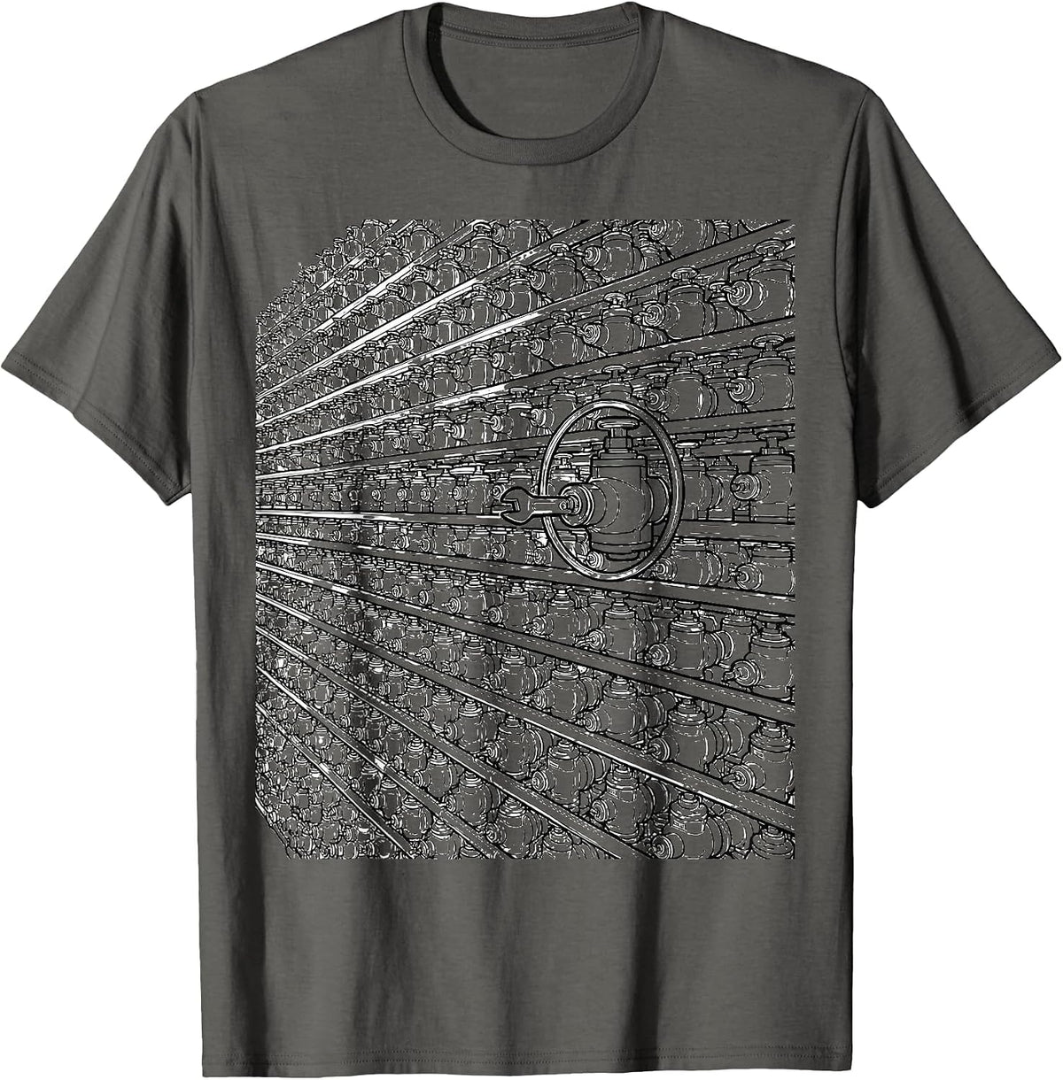 Plumber Valve Wrench Funny Pipefitter Work Humor T-Shirt - Asphalt Grey