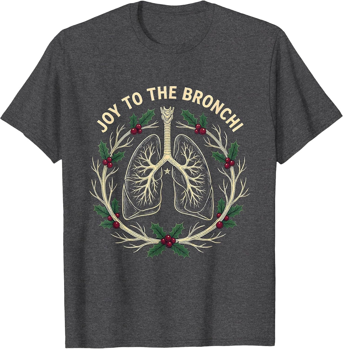 Men's Joy To The Bronchi Funny Respiratory Therapist Christmas T-Shirt - Dark Heather Grey