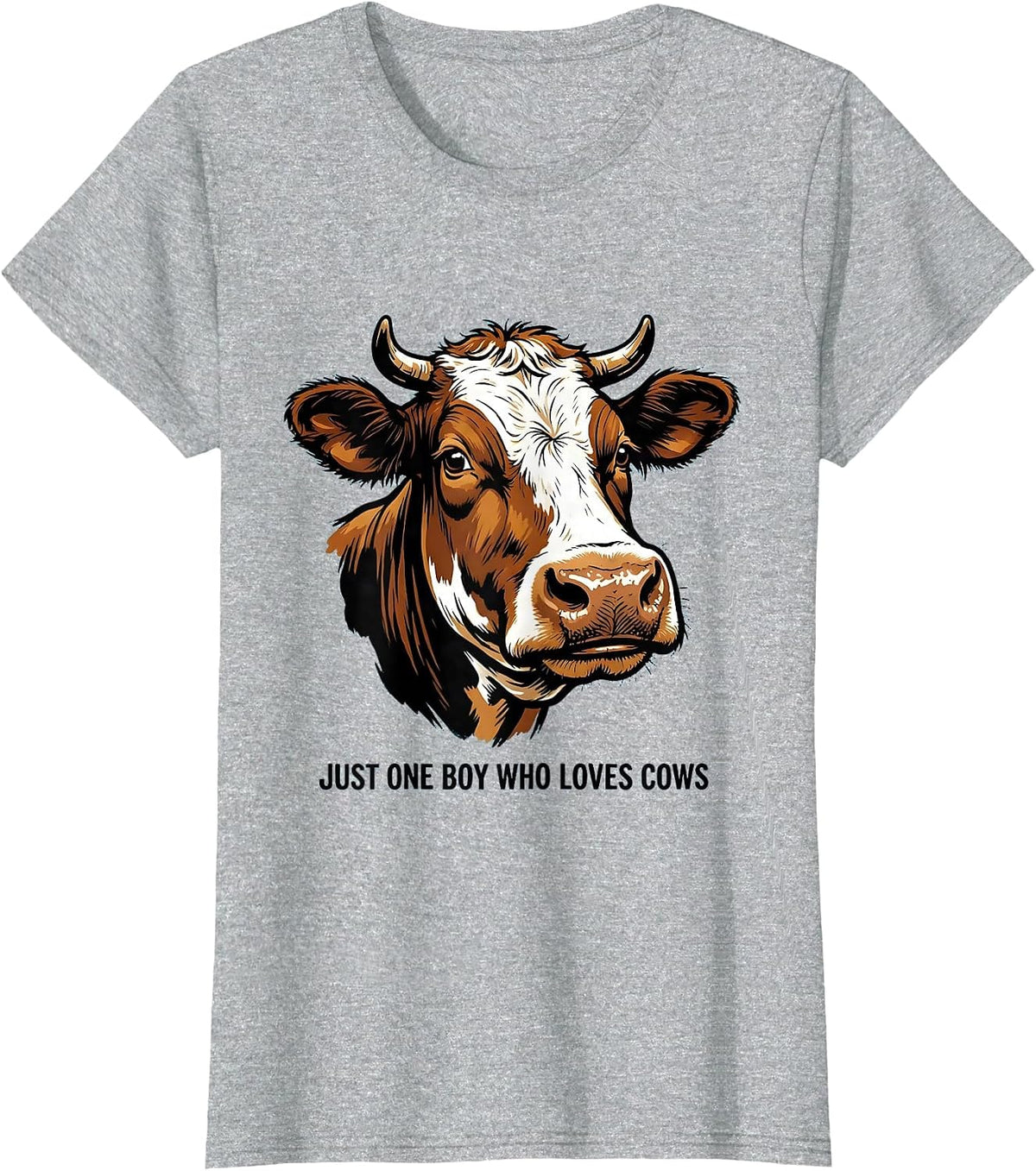 Women's Just One Boy Who Loves Cows Cartoon Farm Kid Humor T-Shirt - Heather Grey