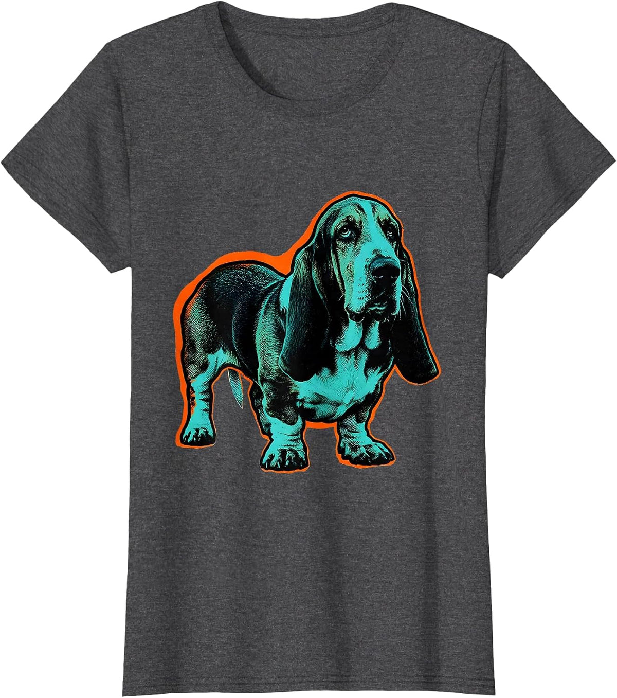 Women's Basset Hound Ghost Pumpkin Risograph Halloween Dog Lover T-Shirt - Dark Heather Grey