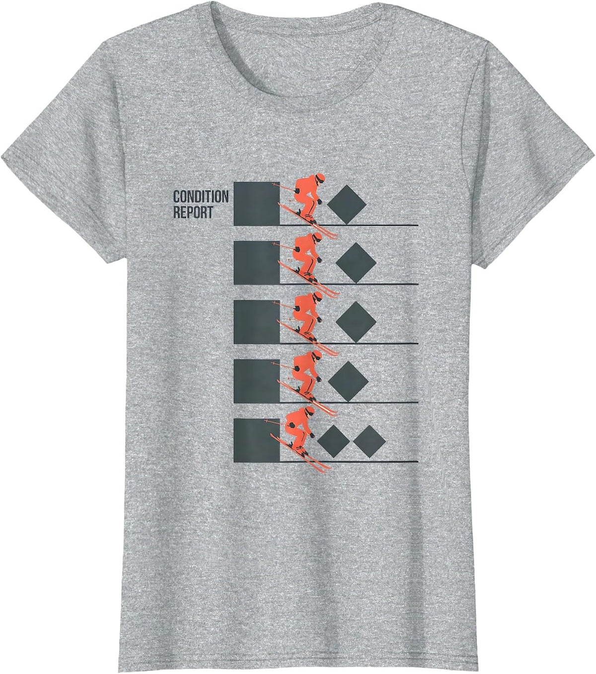 Women's Condition Report Flat Vector Skiing Snowboarder Humor T-Shirt - Heather Grey