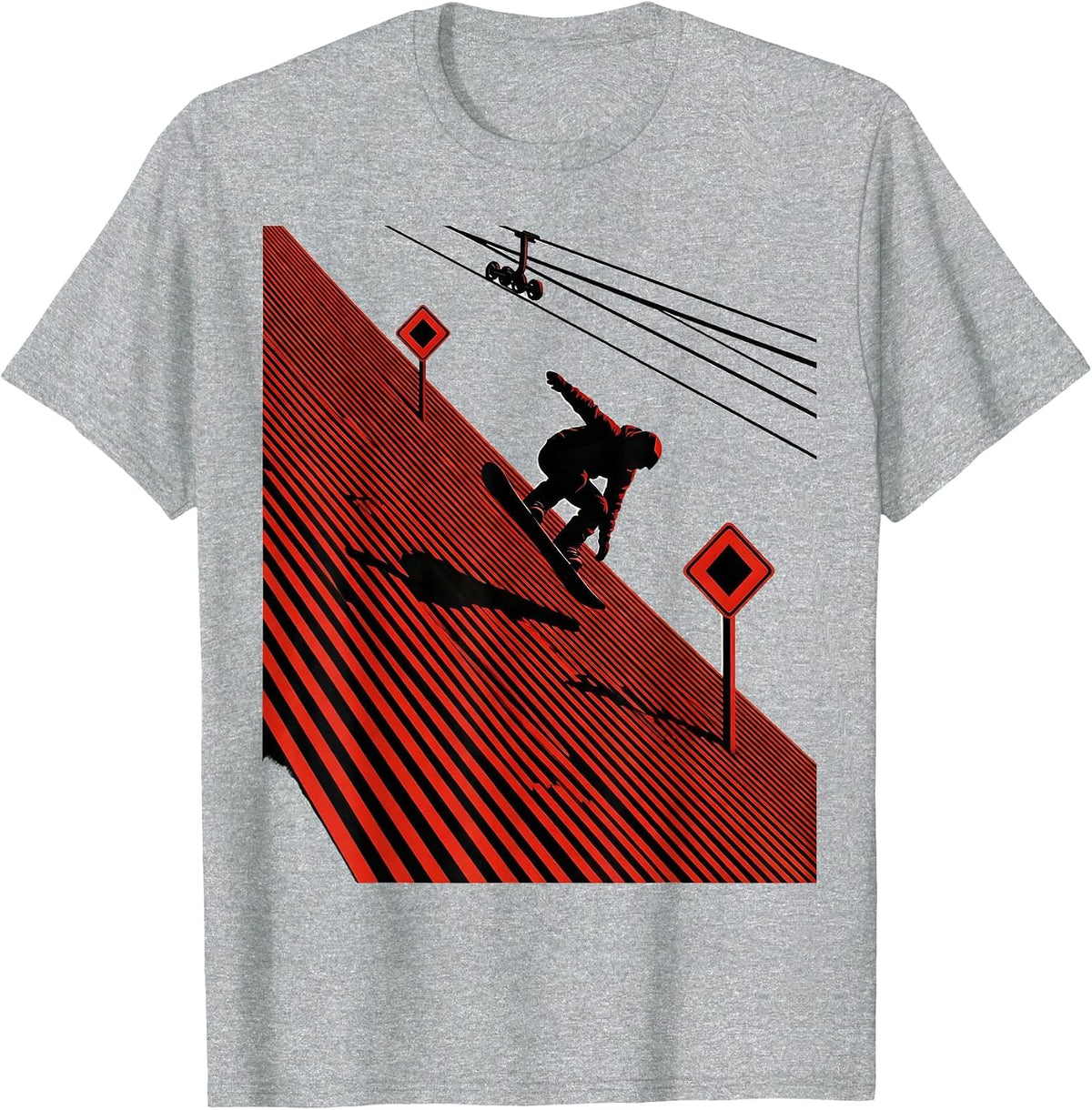 Men's Snowboarder Silhouette Vintage Ski And Snowboard Humor T-Shirt - Heather Grey