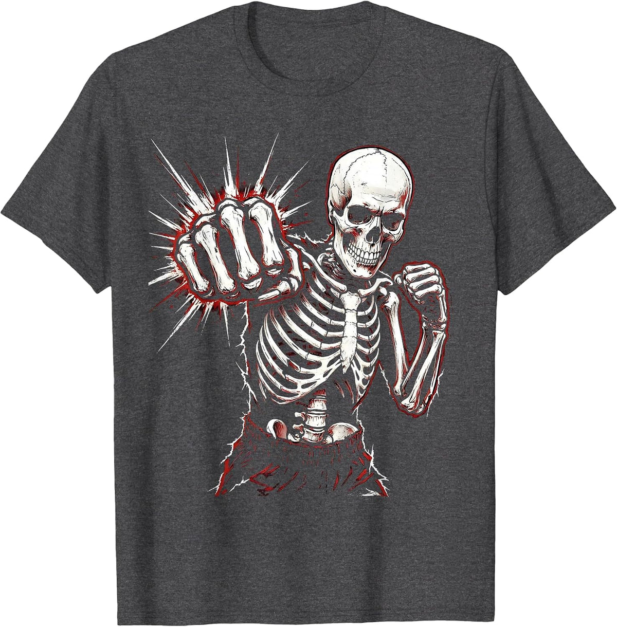 Men's Skeleton Boxer Mid-Punch Fighting Stance Graphic T-Shirt - Dark Heather Grey