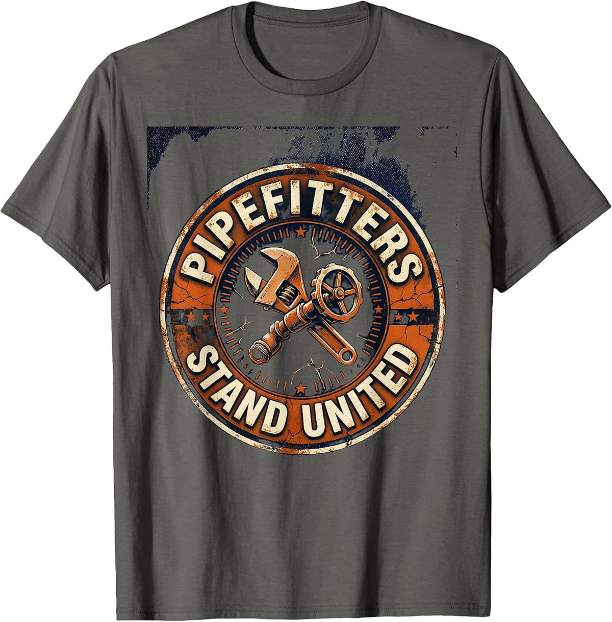 Pipefitters Stand United Distressed Union Worker Solidarity T-Shirt - Asphalt Grey
