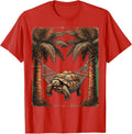 Men's Tortoise Hammock Chill Tropical Palm Tree Design T-Shirt - Red