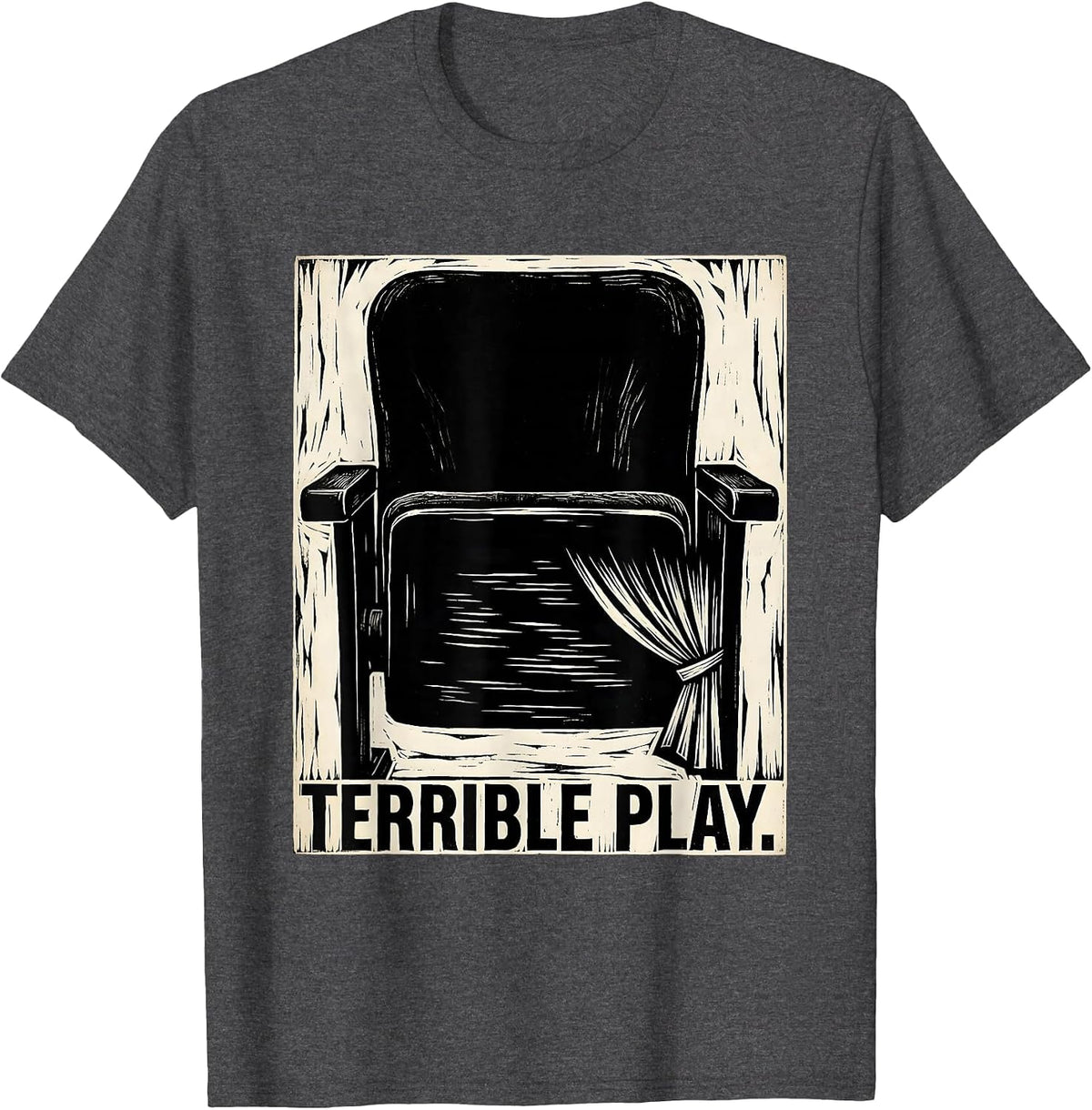 Men's Terrible Play Linocut Dark Historical Humor Abraham Lincoln T-Shirt - Dark Heather Grey
