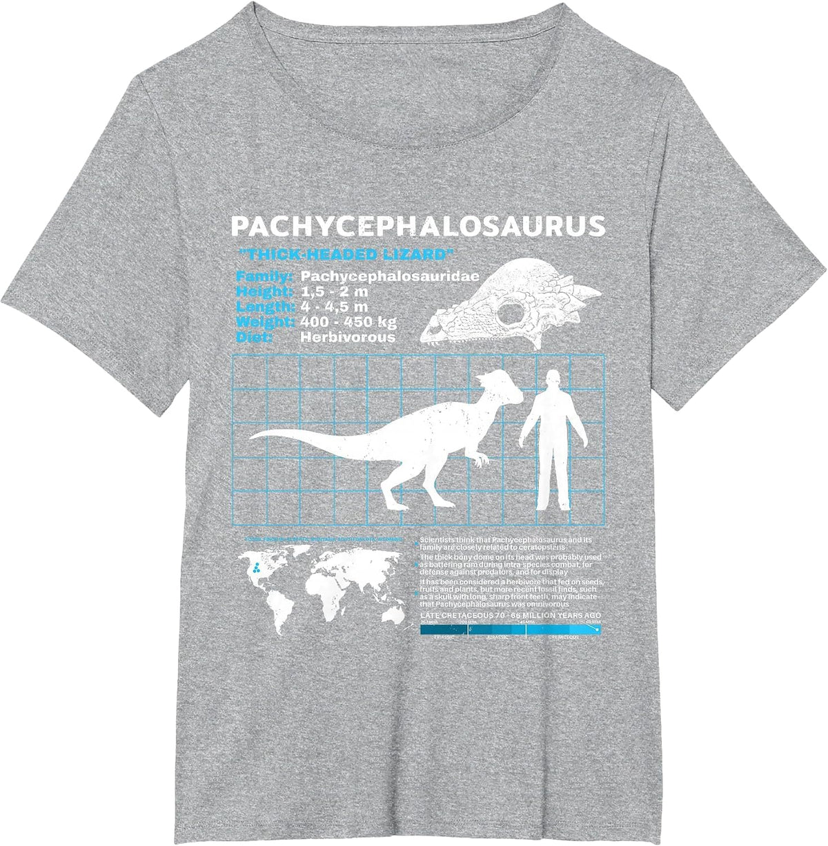 Pachycephalosaurus fact Sheet Dinosaur Facts T-Shirt - Heather Grey