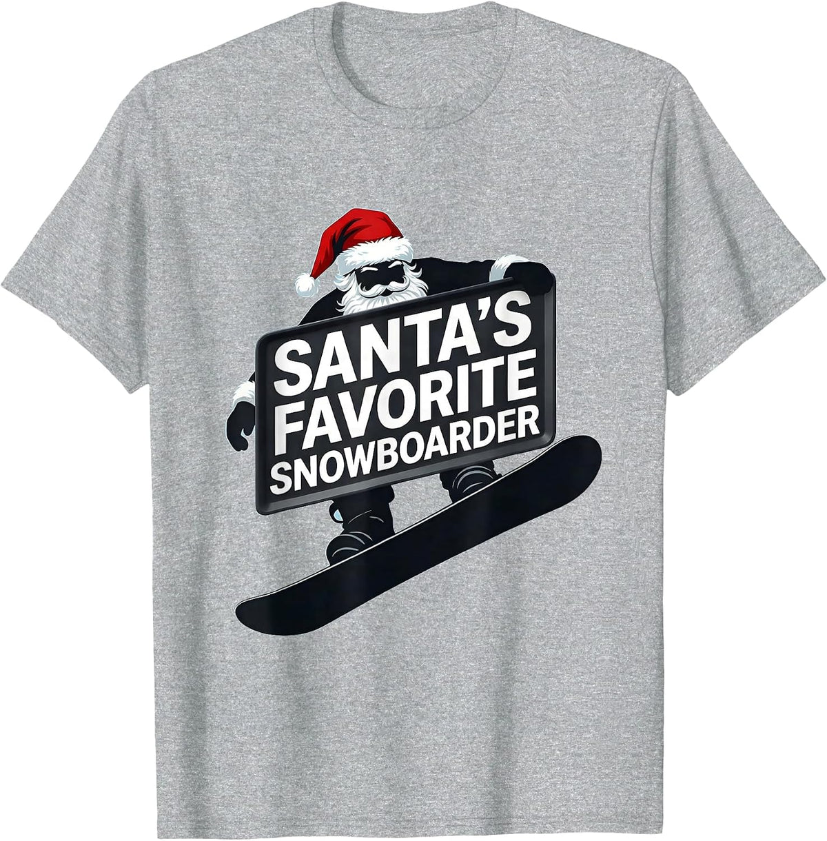 Men's Santa's Favorite Snowboarder Funny Snowboarder Christmas T-Shirt - Heather Grey