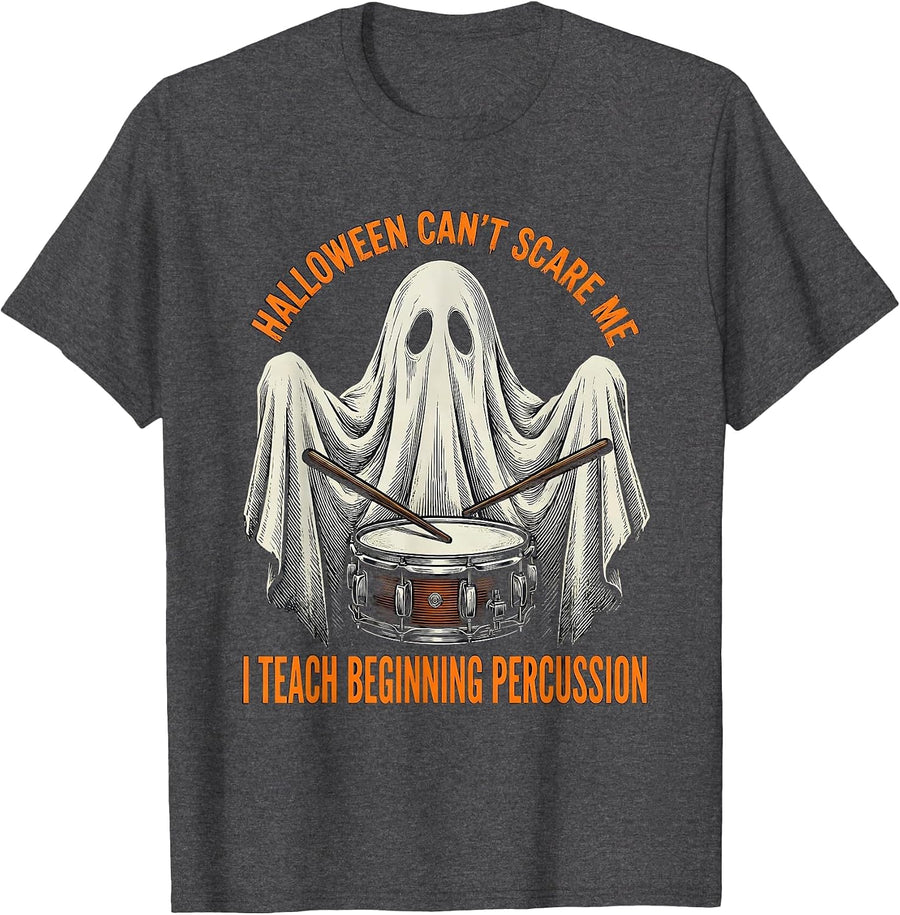Men's Halloween Can't Scare Me, I Teach Beginning Percussion T-Shirt - Dark Heather Grey