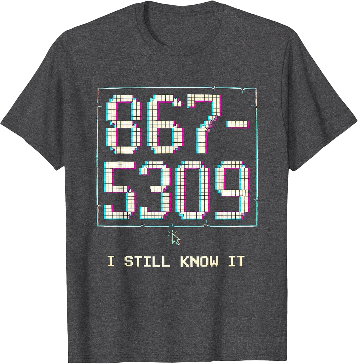 Men's 867-5309 I Still Know It Pixel Art 80s Nostalgia T-Shirt - Dark Heather Grey