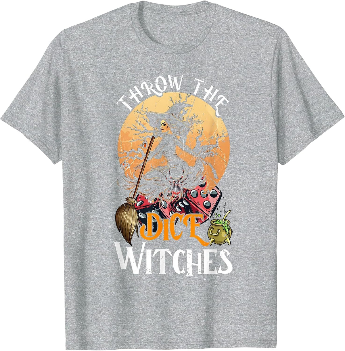 Bunco Throw the Dice Witches Bunco Game Lover Halloween T-Shirt - Heather Grey