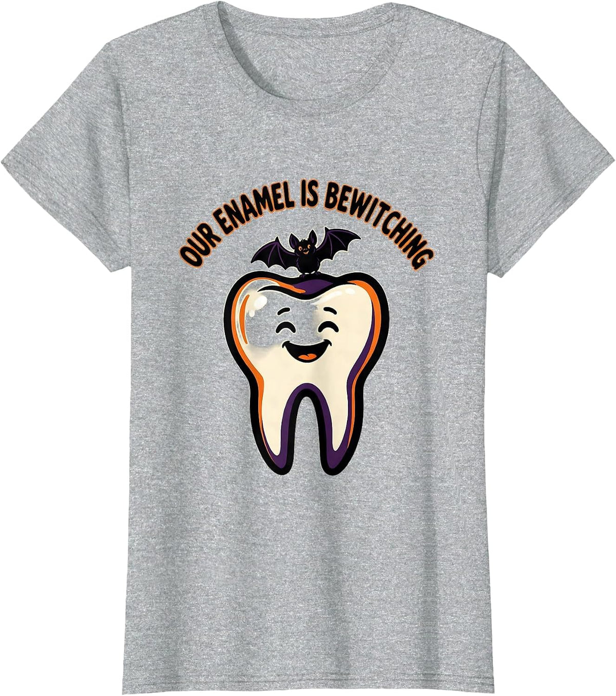 Our Enamel Is Bewitching Cartoon Dental Squad Halloween T-Shirt - Heather Grey
