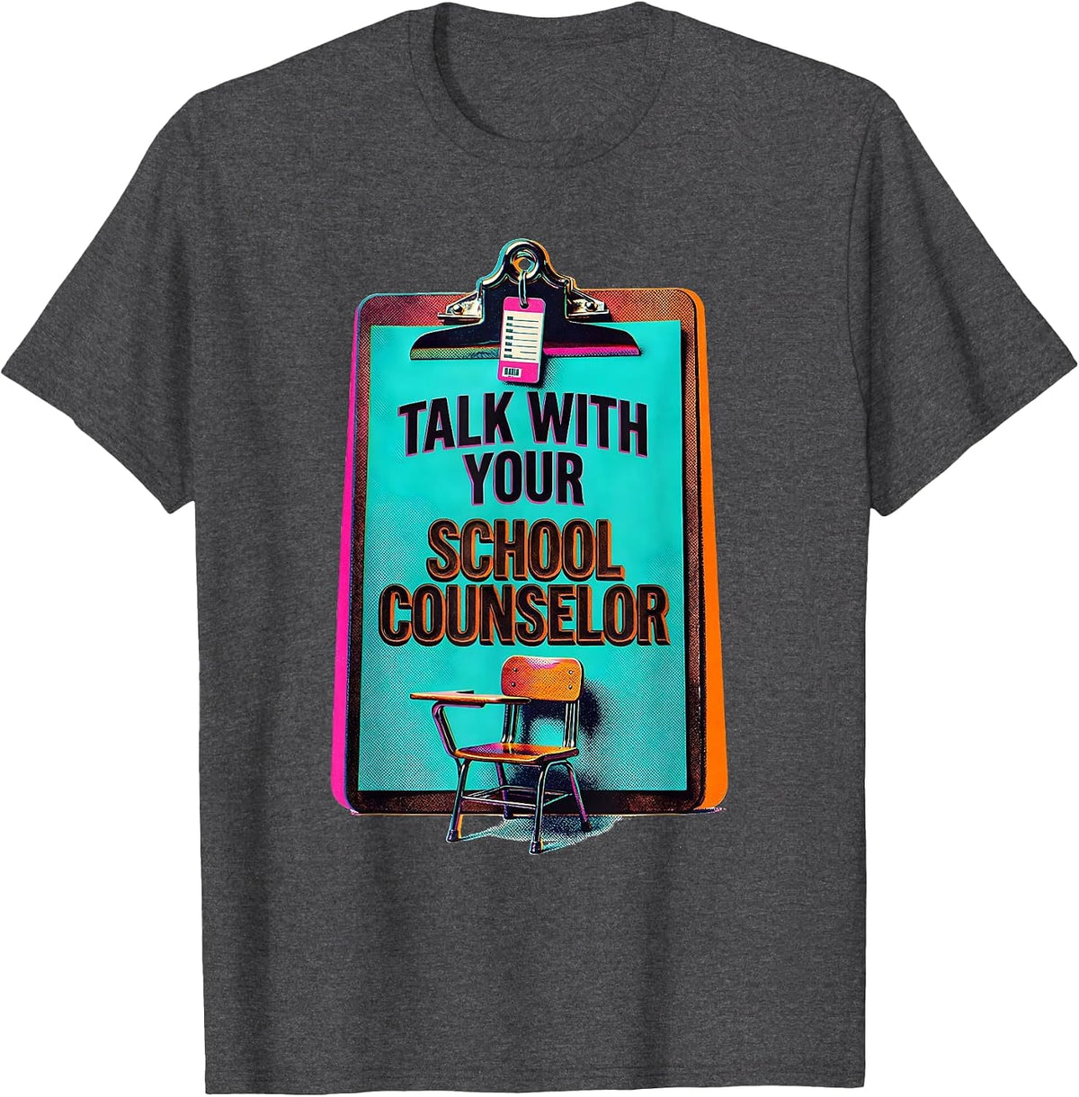 Talk With Your School Counselor Groovy Retro Humor T-Shirt - Dark Heather Grey
