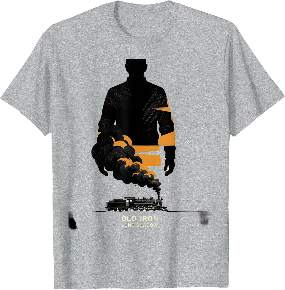 Men's Old Iron Long Shadow Vintage Steam Locomotive Train T-Shirt - Heather Grey