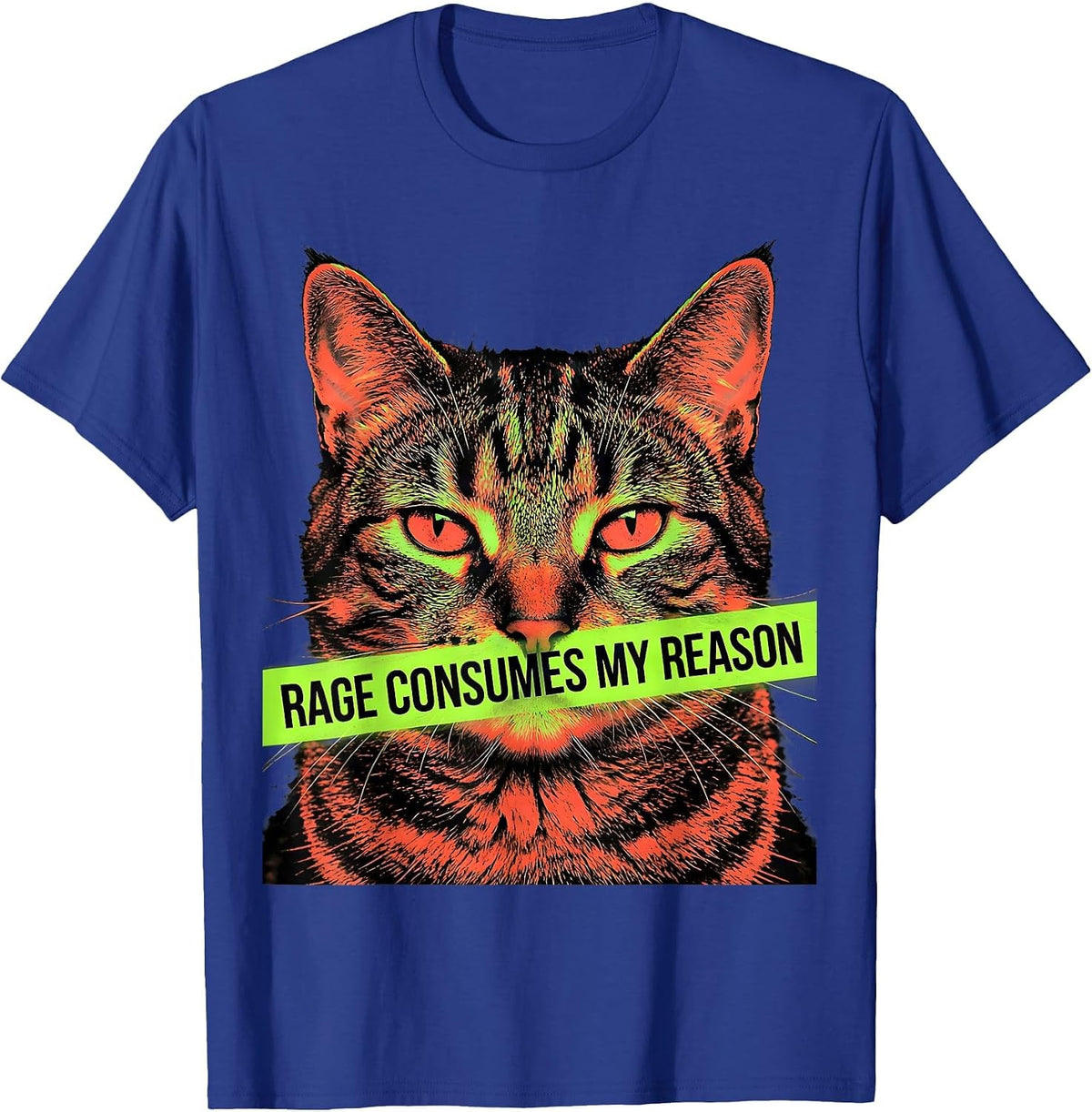 Rage Consumes My Reason Photo Expressionist Staring Cat Meme T-Shirt - Royal Blue