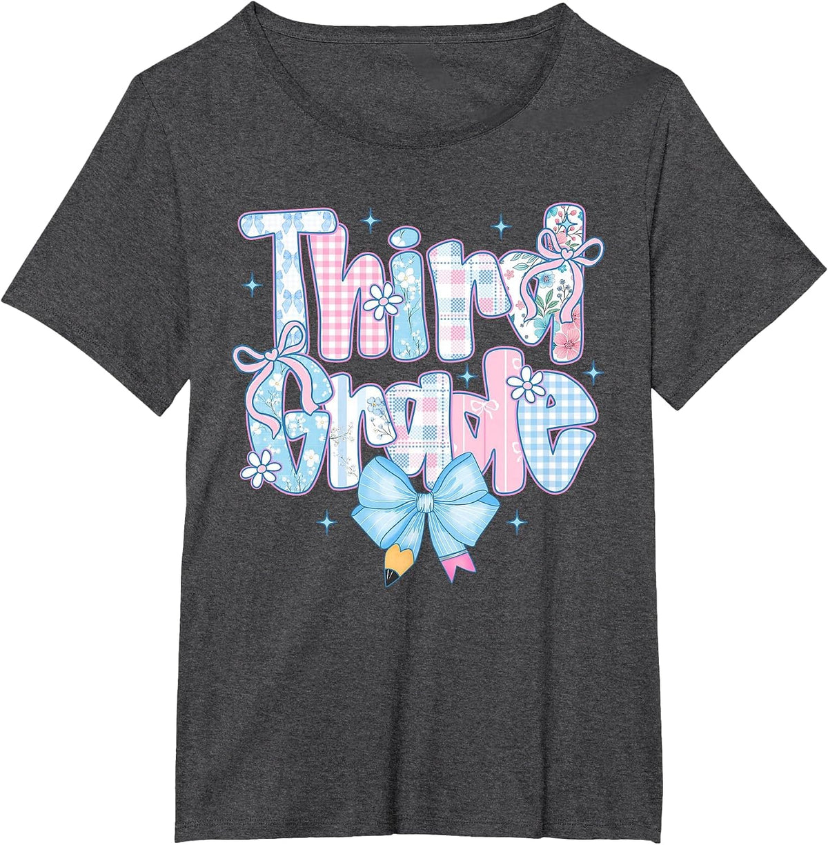 Preppy Bow Third Grade Back to School 3rd Grade Teacher Girl T-Shirt - Dark Heather Grey