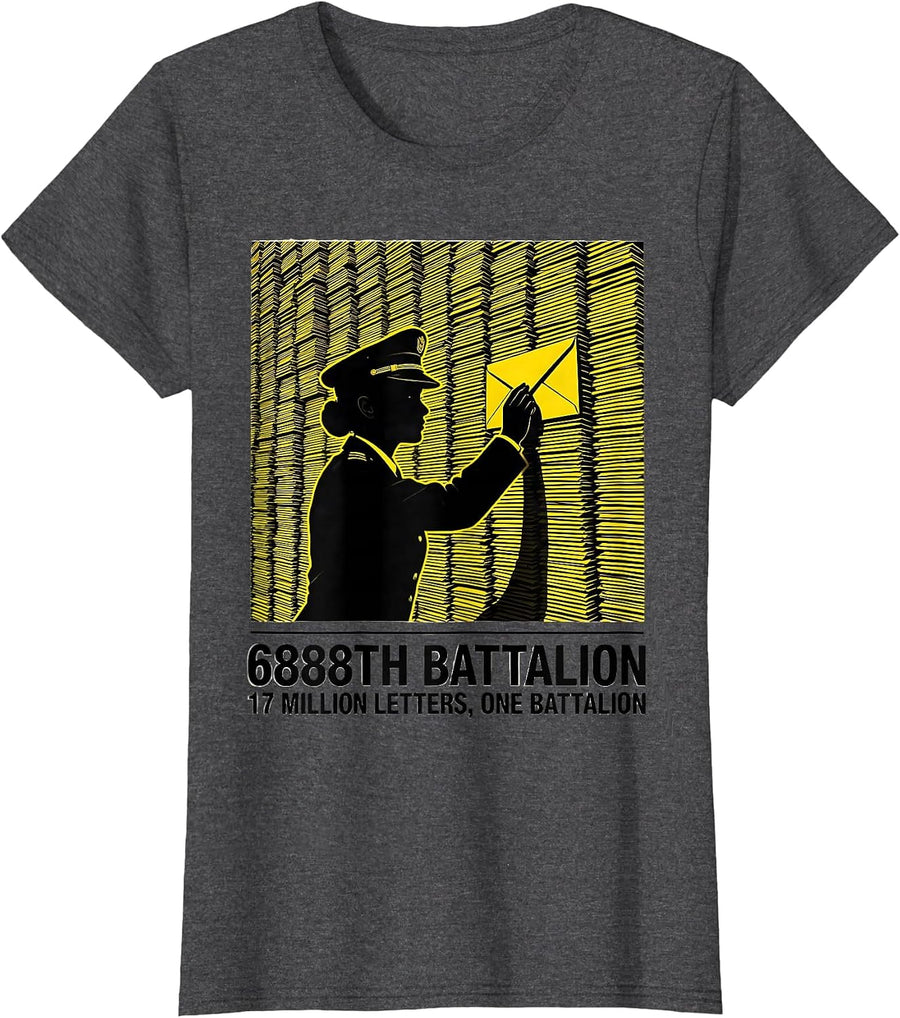 Women's 6888TH BATTALION: 17 MILLION LETTERS, ONE BATTALION Tribute T-Shirt - Dark Heather Grey