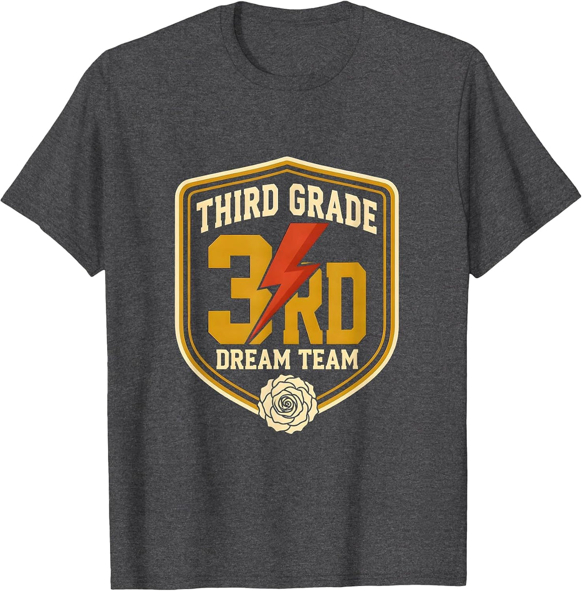 Third Grade Dream Team Retro Teacher Lightning Bolt T-Shirt - Dark Heather Grey