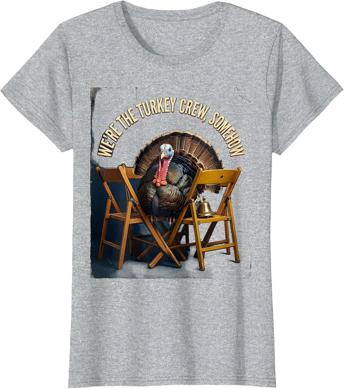 Women's We're The Turkey Crew, Somehow Vintage Thanksgiving Family T-Shirt - Heather Grey