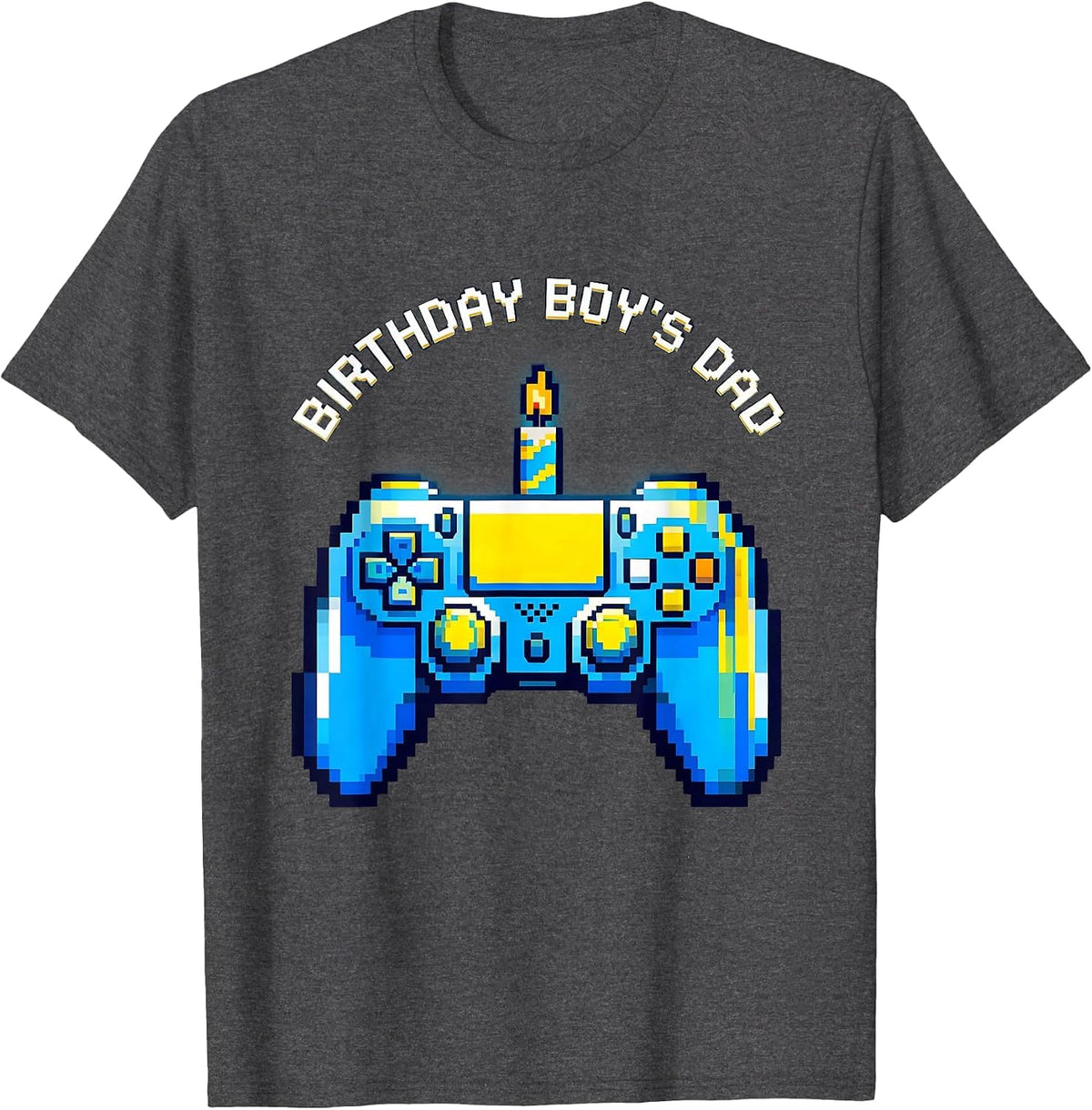 Men's Birthday Boy's Dad Pixel Art Gamer Matching Family Party T-Shirt - Dark Heather Grey