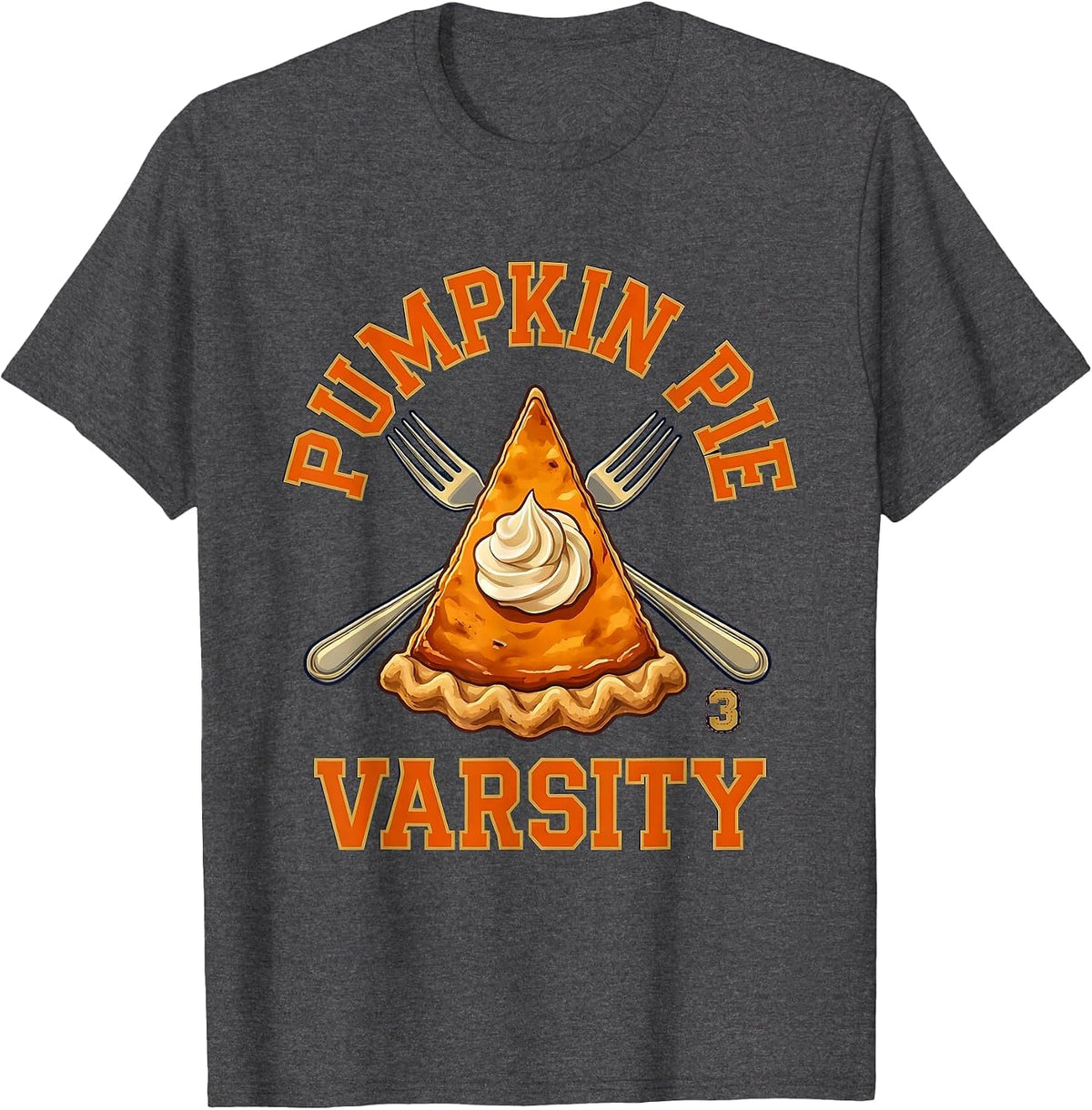 Men's Pumpkin Pie Varsity Funny Thanksgiving Pie Lover Sports T-Shirt - Dark Heather Grey
