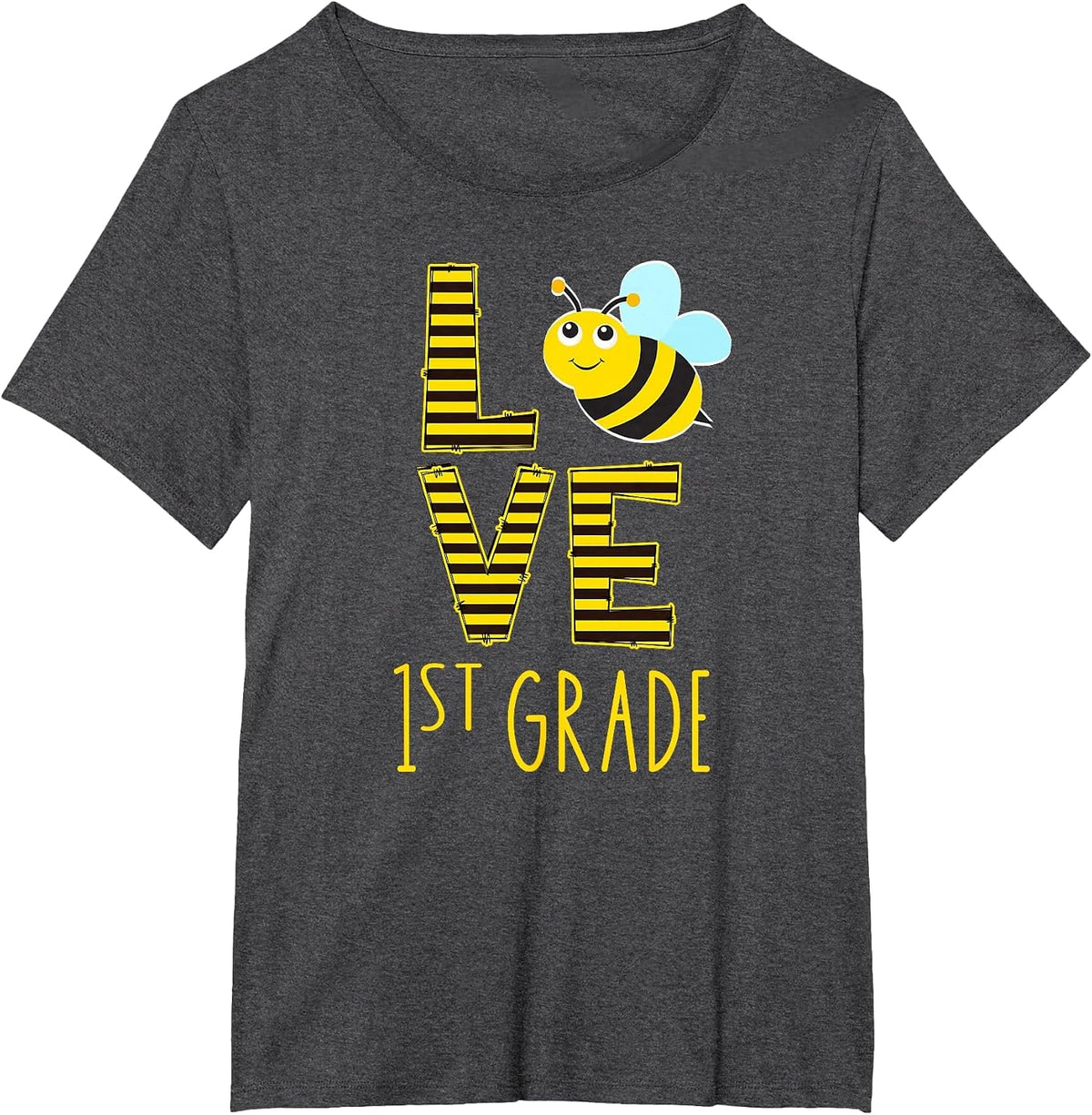 Love 1st Grade Back to School Yellow Bee 1st Grade Teacher T-Shirt - Dark Heather Grey