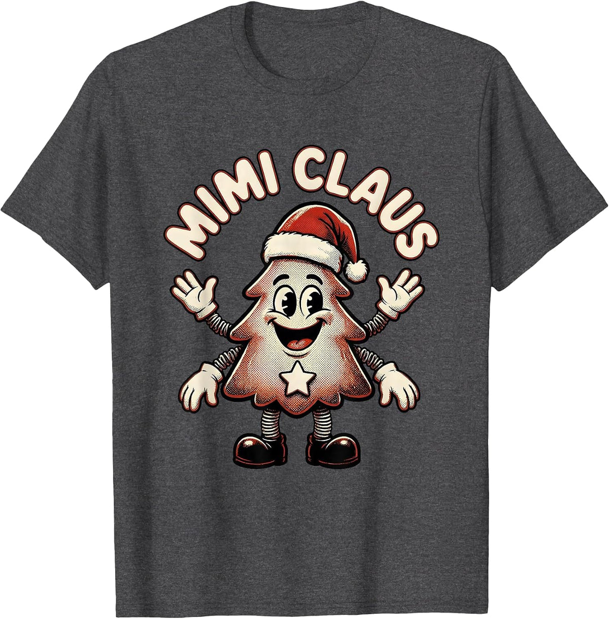 Mimi Claus Retro Cartoon Christmas Family Matching Pajama T-Shirt - Dark Heather Grey