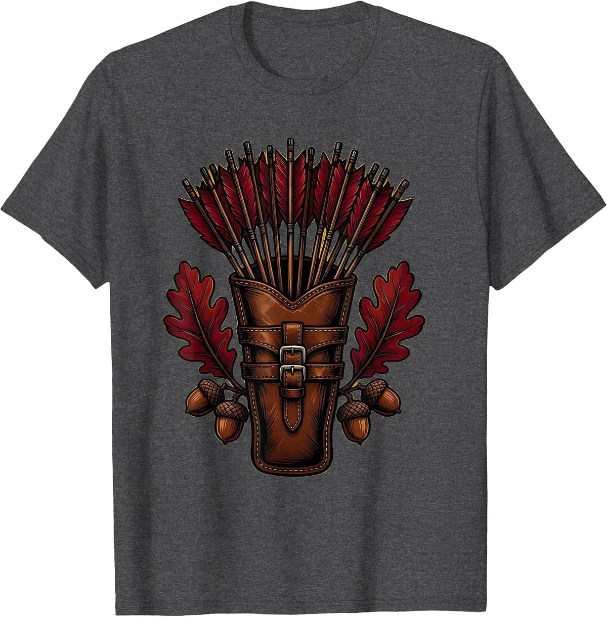 Hunting Arrows Leather Quiver Illustration T-Shirt - Dark Heather Grey