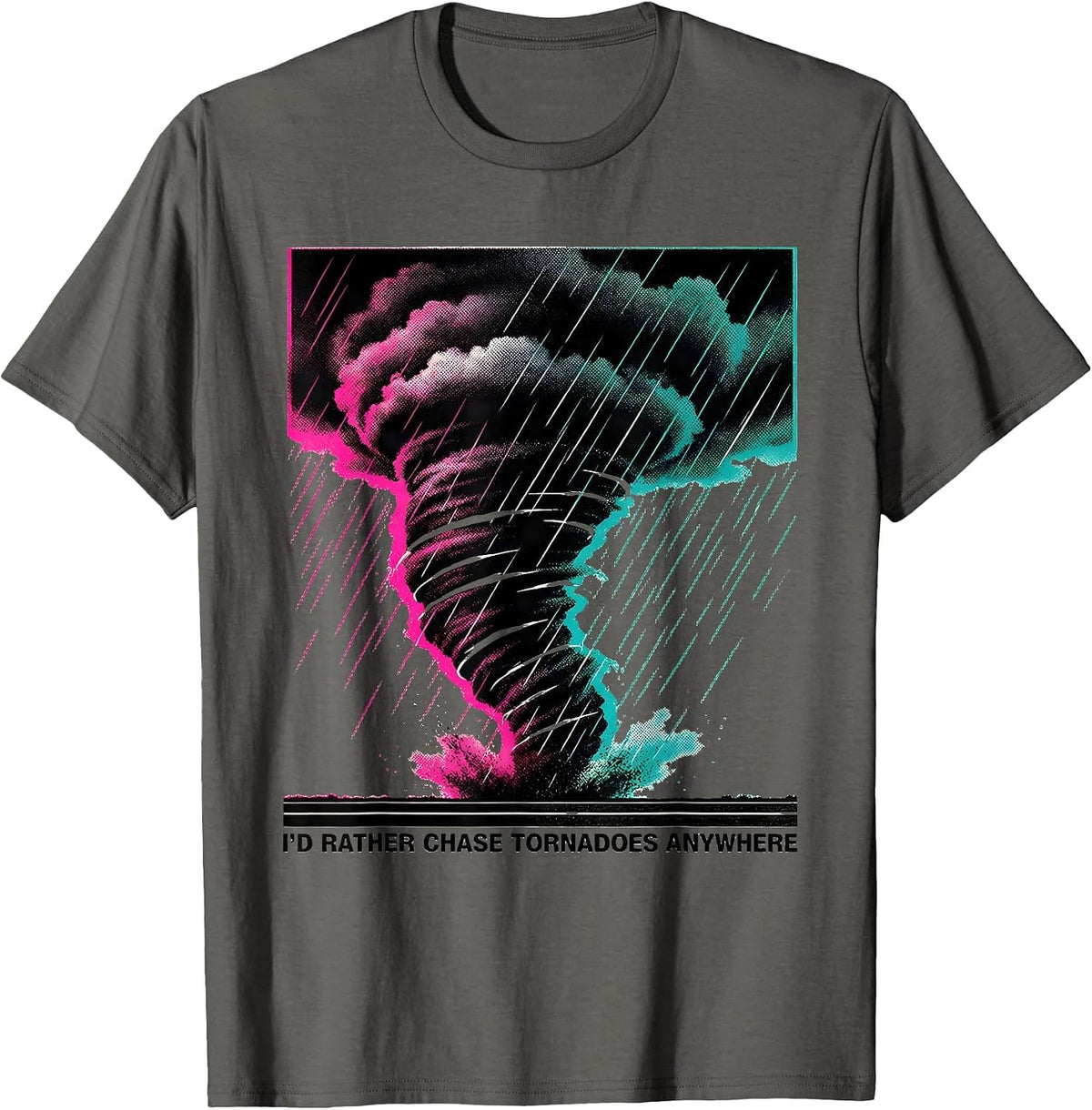 Men's I'd Rather Chase Tornadoes Anywhere Risograph Storm Chaser T-Shirt - Asphalt Grey