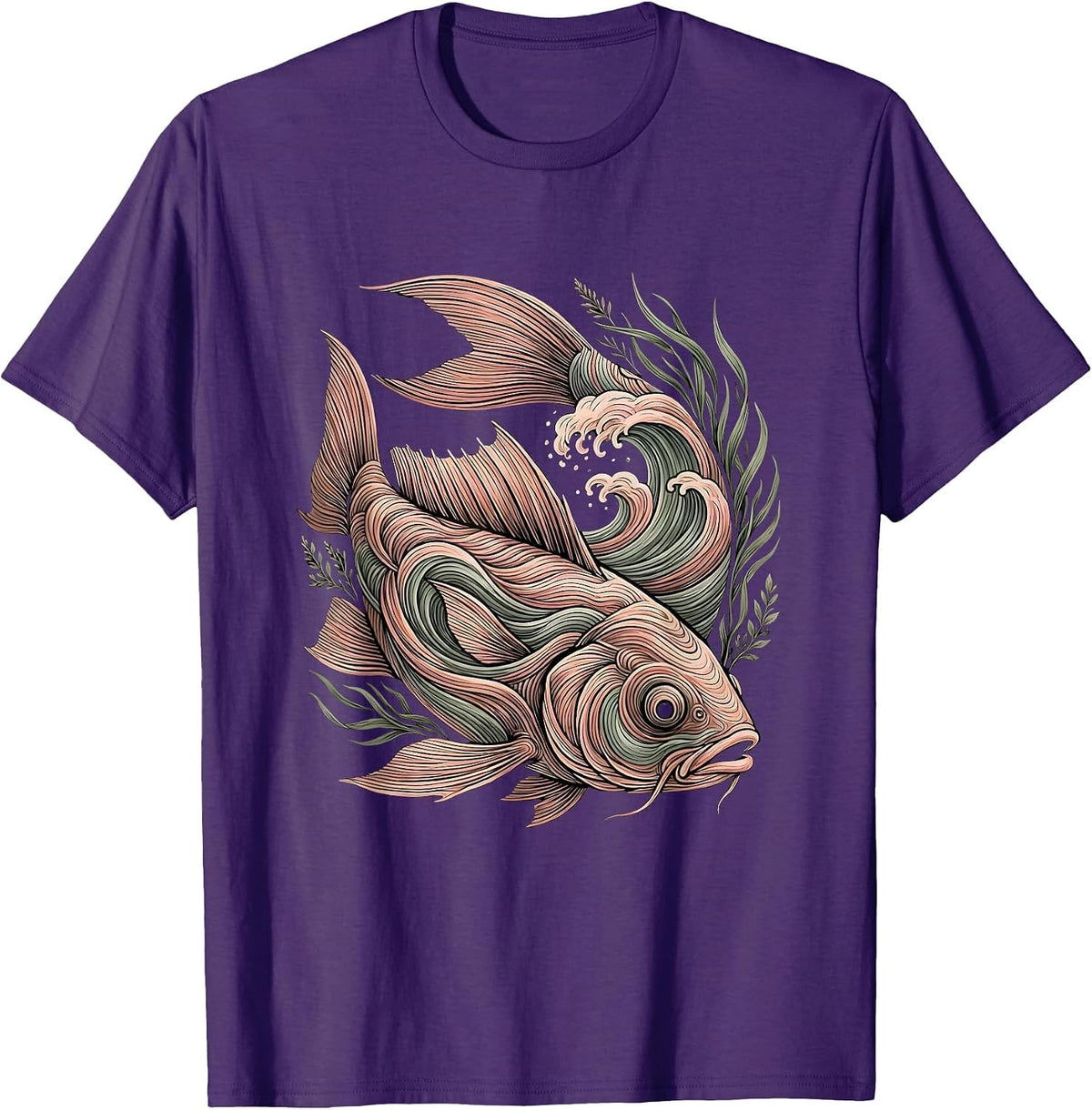Christian Fish Symbol Ocean Waves Illustration T-Shirt - Purple