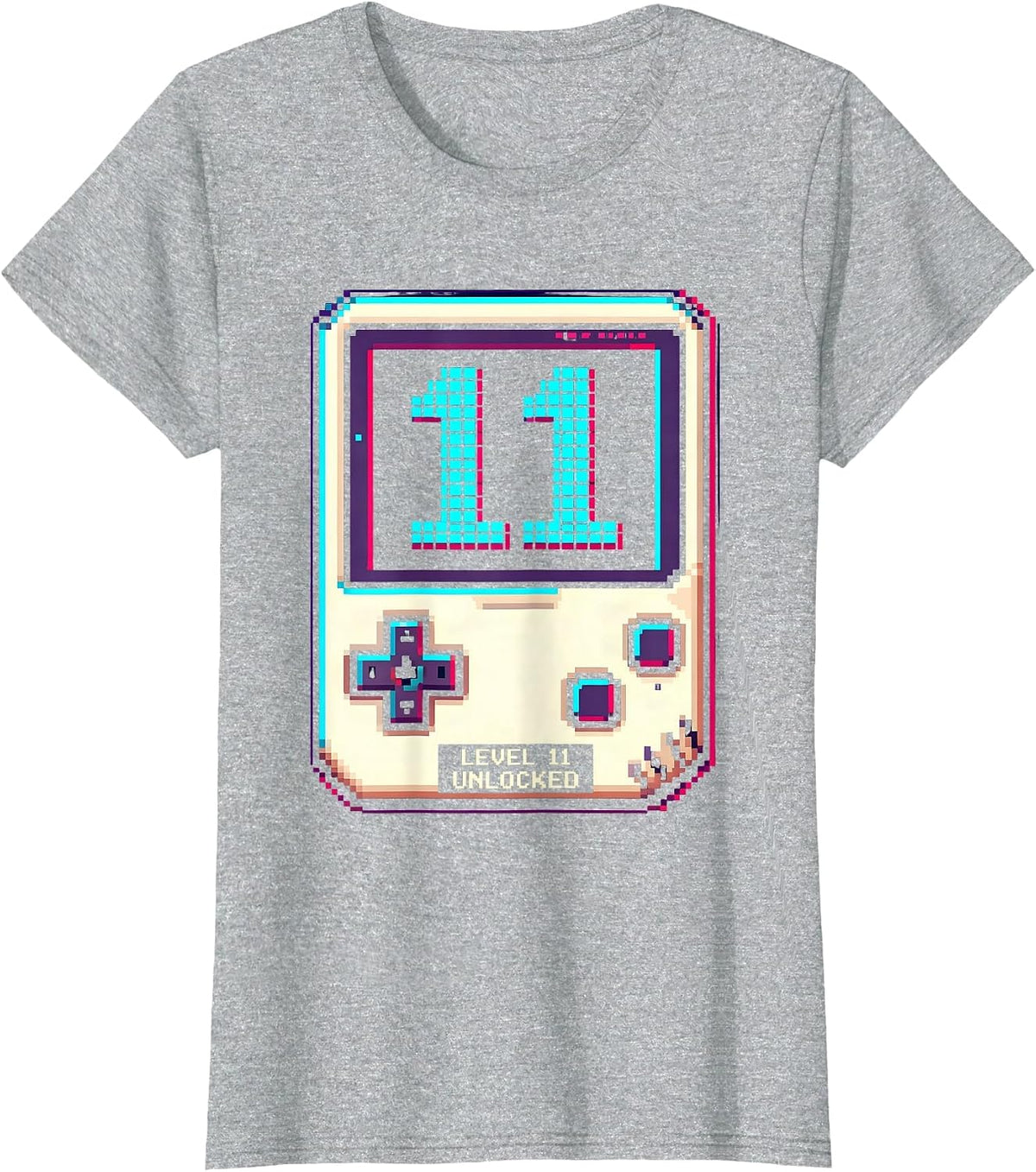 Level 11 Unlocked Pixel Art Gamer Birthday Milestone T-Shirt - Heather Grey