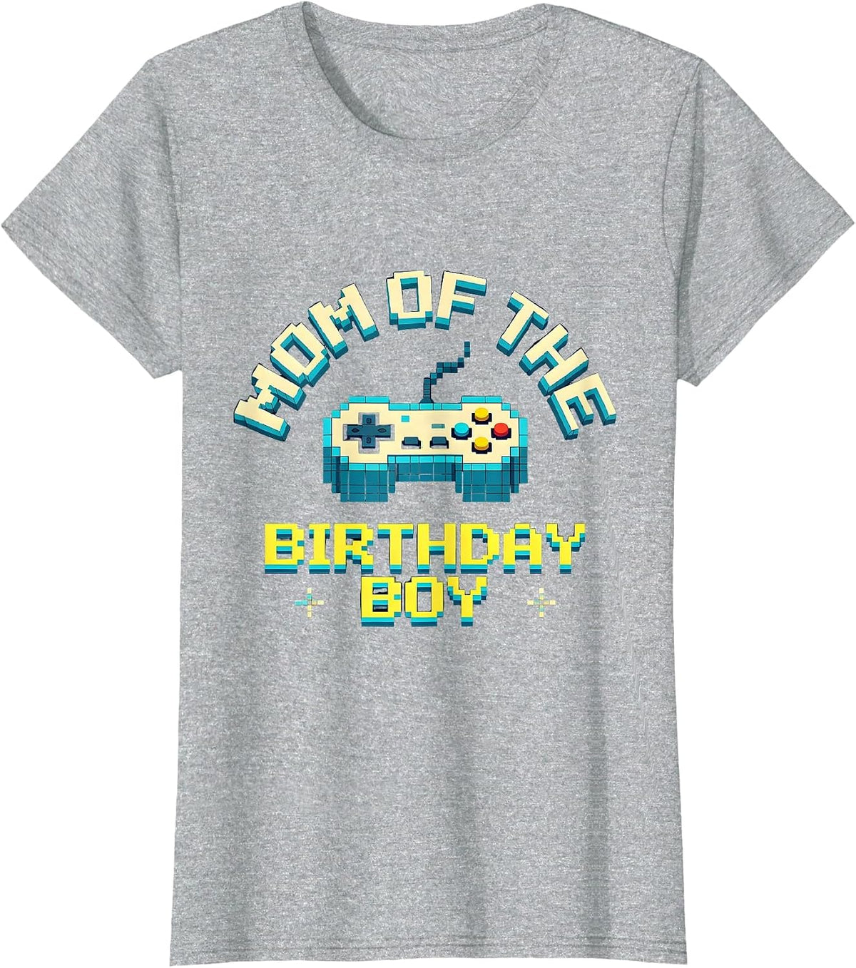 Women's Mom Of The Birthday Boy Pixel Art Gaming Birthday Party T-Shirt - Heather Grey