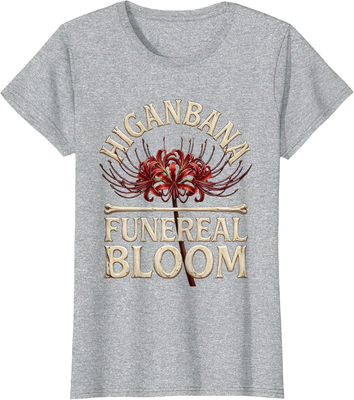 Women's Higanbana Funereal Bloom Horror Anime Kawaii Goth Aesthetic T-Shirt - Heather Grey