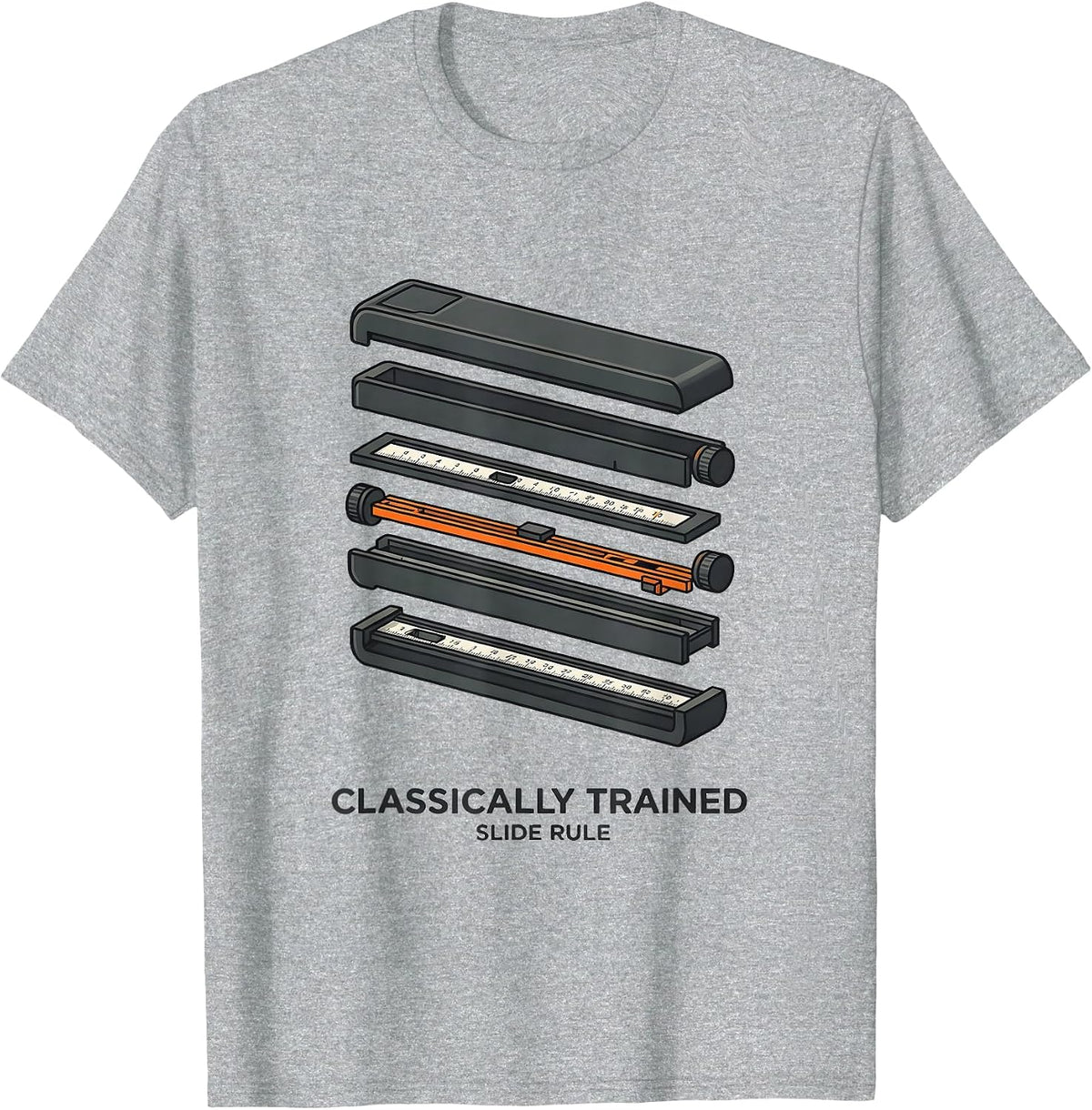 Men's Classically Trained Slide Rule Retro Mechanical Analog T-Shirt - Heather Grey
