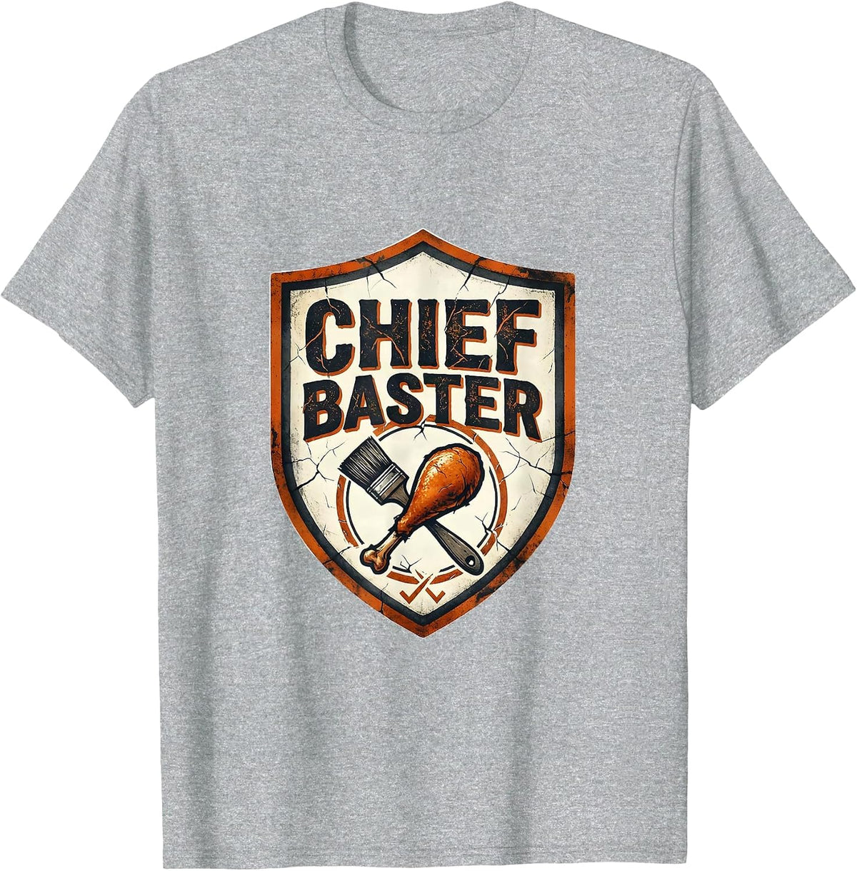 Men's Chief Baster Distressed Funny Thanksgiving Turkey Humor T-Shirt - Heather Grey