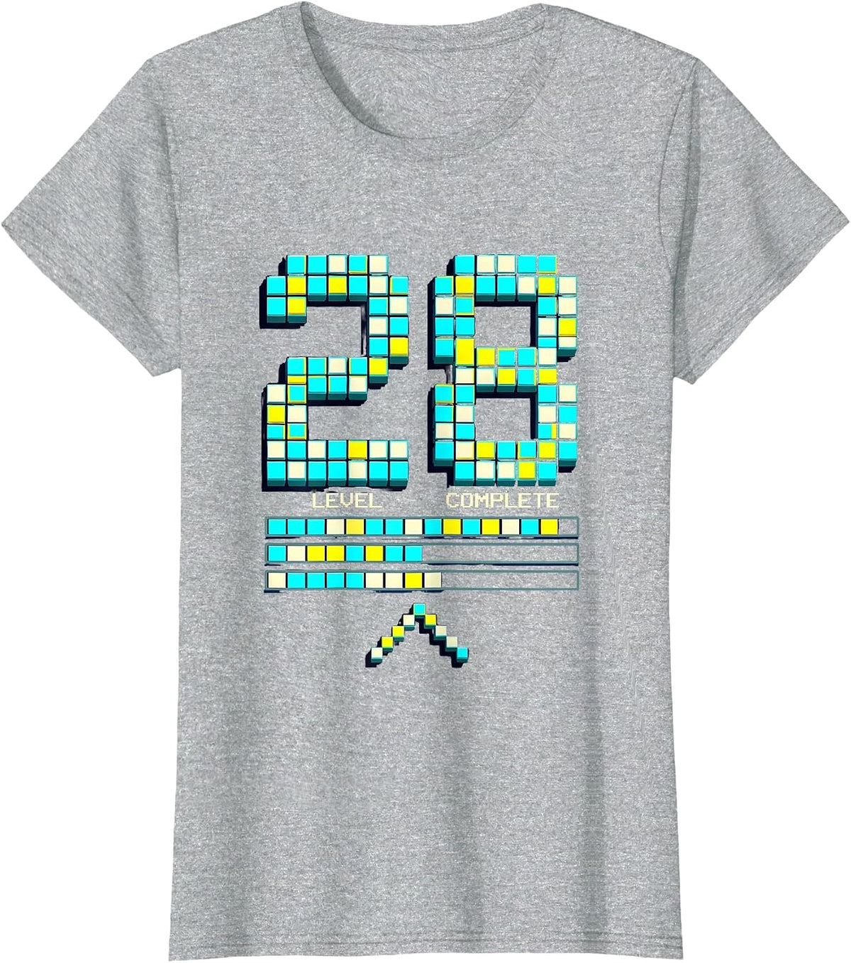 Level 28 Complete Pixel Art Wedding Anniversary Milestone T-Shirt - Heather Grey