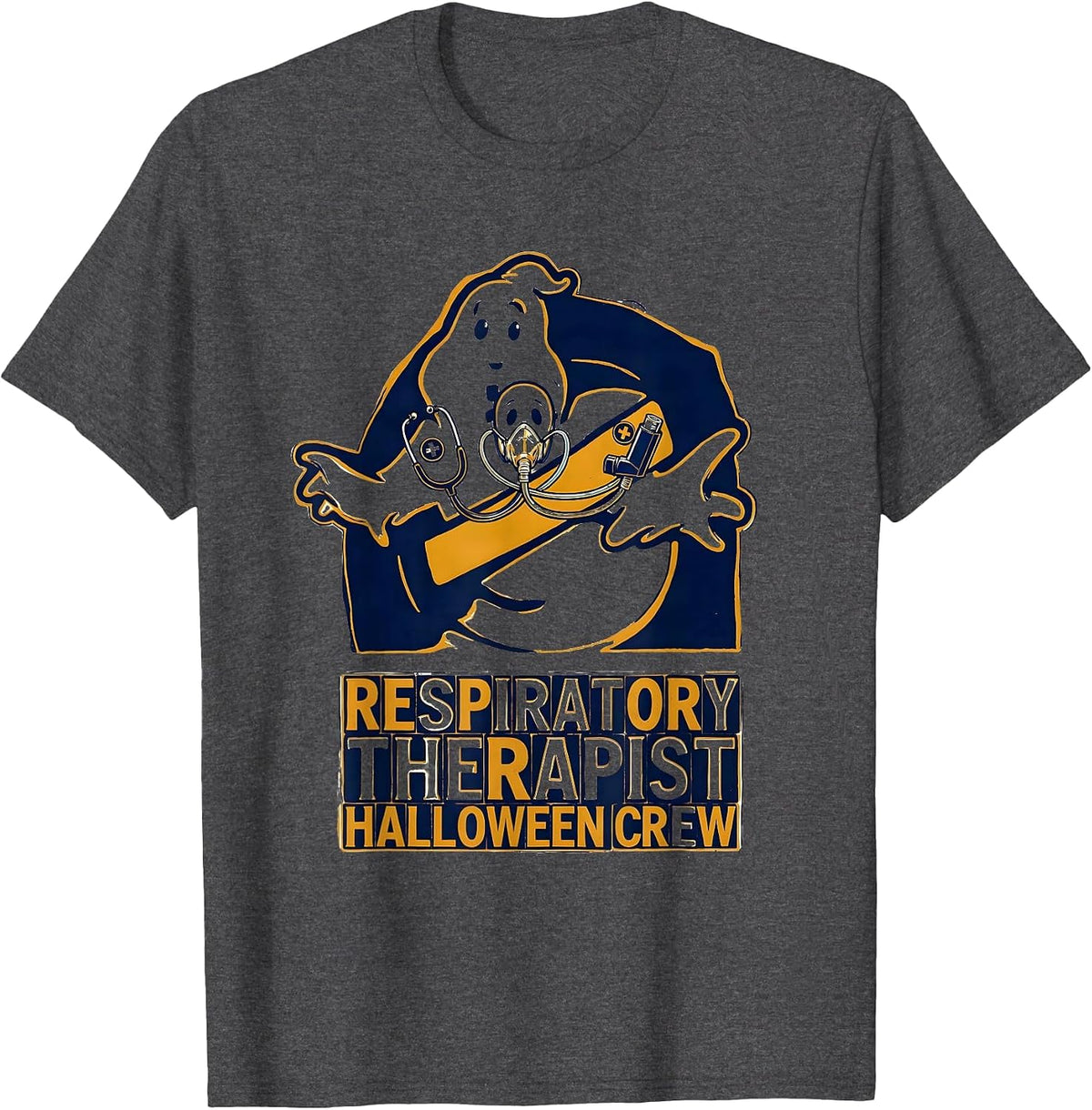 Respiratory Therapist Halloween Crew Wood Type Ghost Costume T-Shirt - Dark Heather Grey