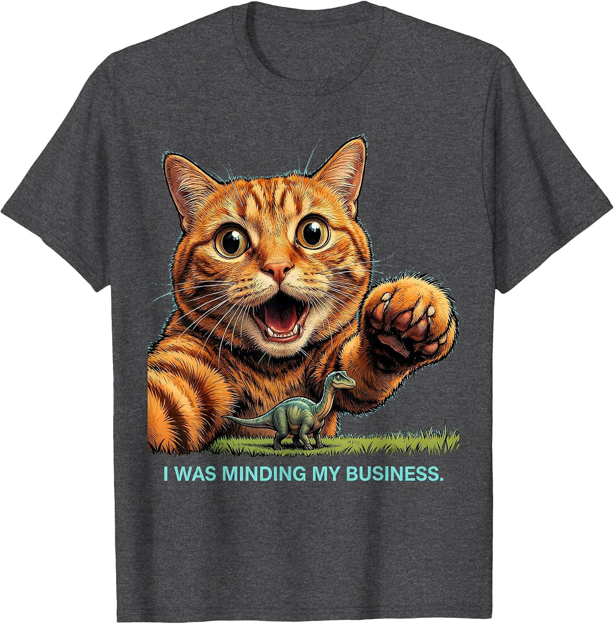I Was Minding My Business Funny Cat Selfie Alien Cryptid T-Shirt - Dark Heather Grey