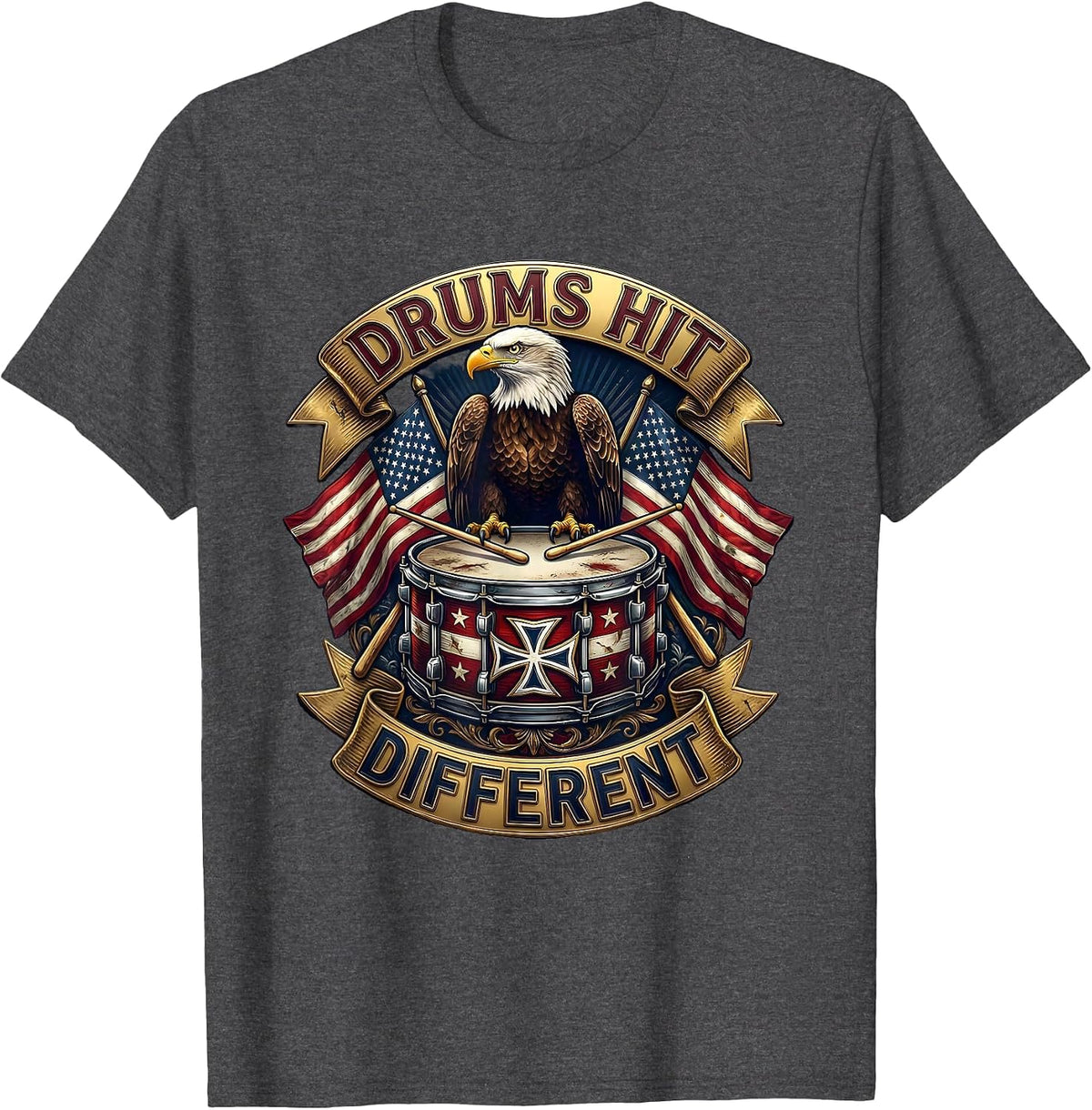 Drums Hit Different Drummer Music Design T-Shirt - Dark Heather Grey