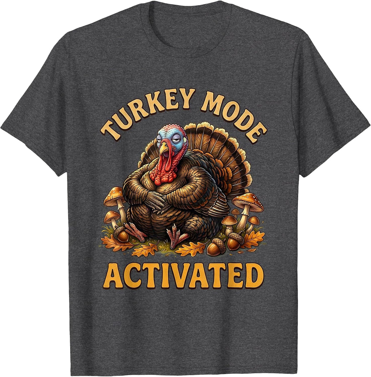 Boys Turkey Mode Activated Thanksgiving Design T-Shirt - Dark Heather Grey