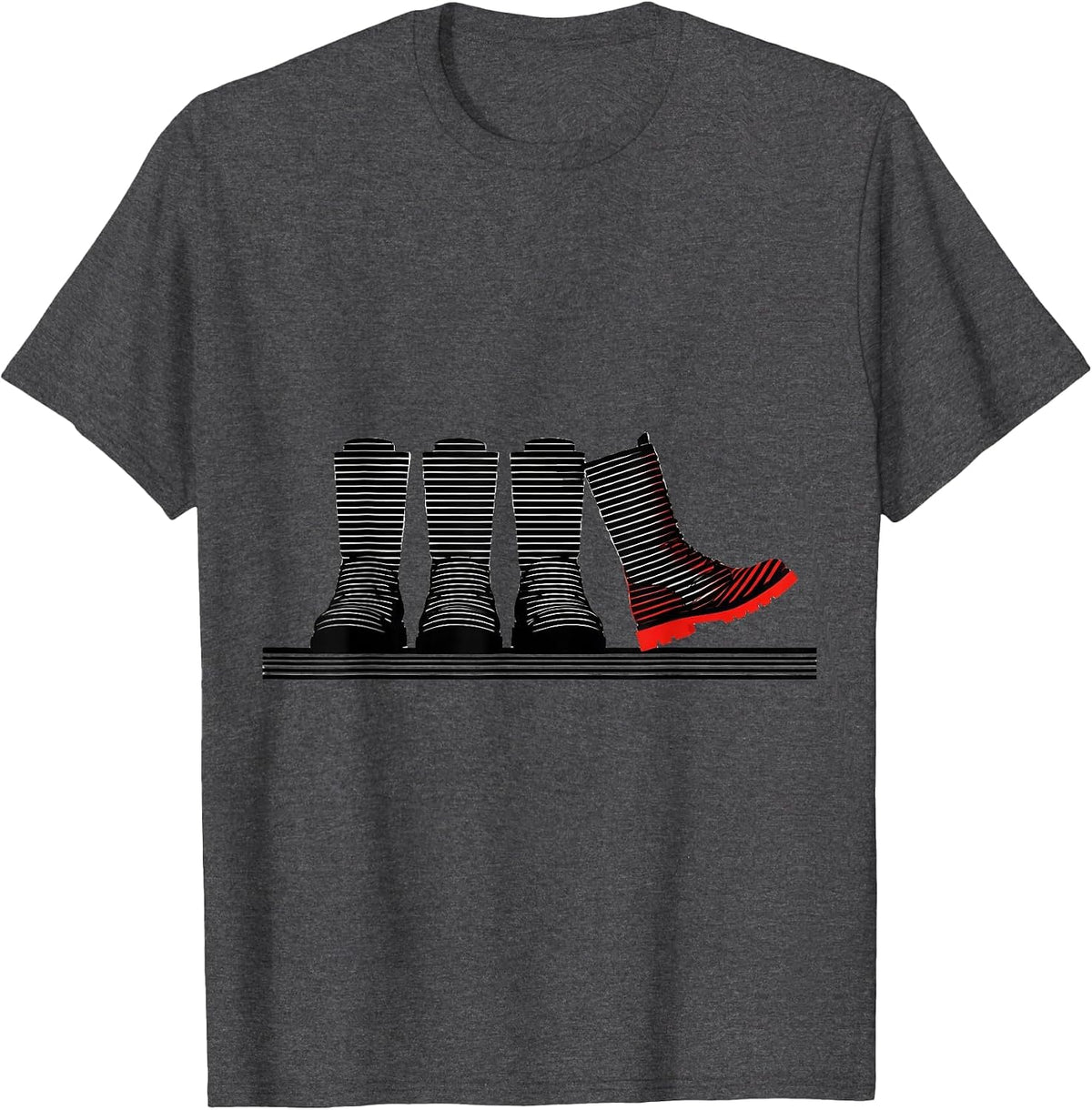 Dancing Boot Silhouettes Disrupted Stripe Graphic Line Dance T-Shirt - Dark Heather Grey