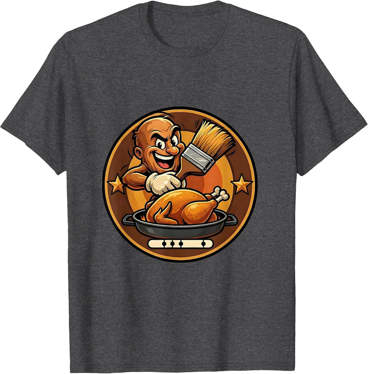 Men's Sealed Turkey Badge Cartoon Thanksgiving Humor T-Shirt - Dark Heather Grey