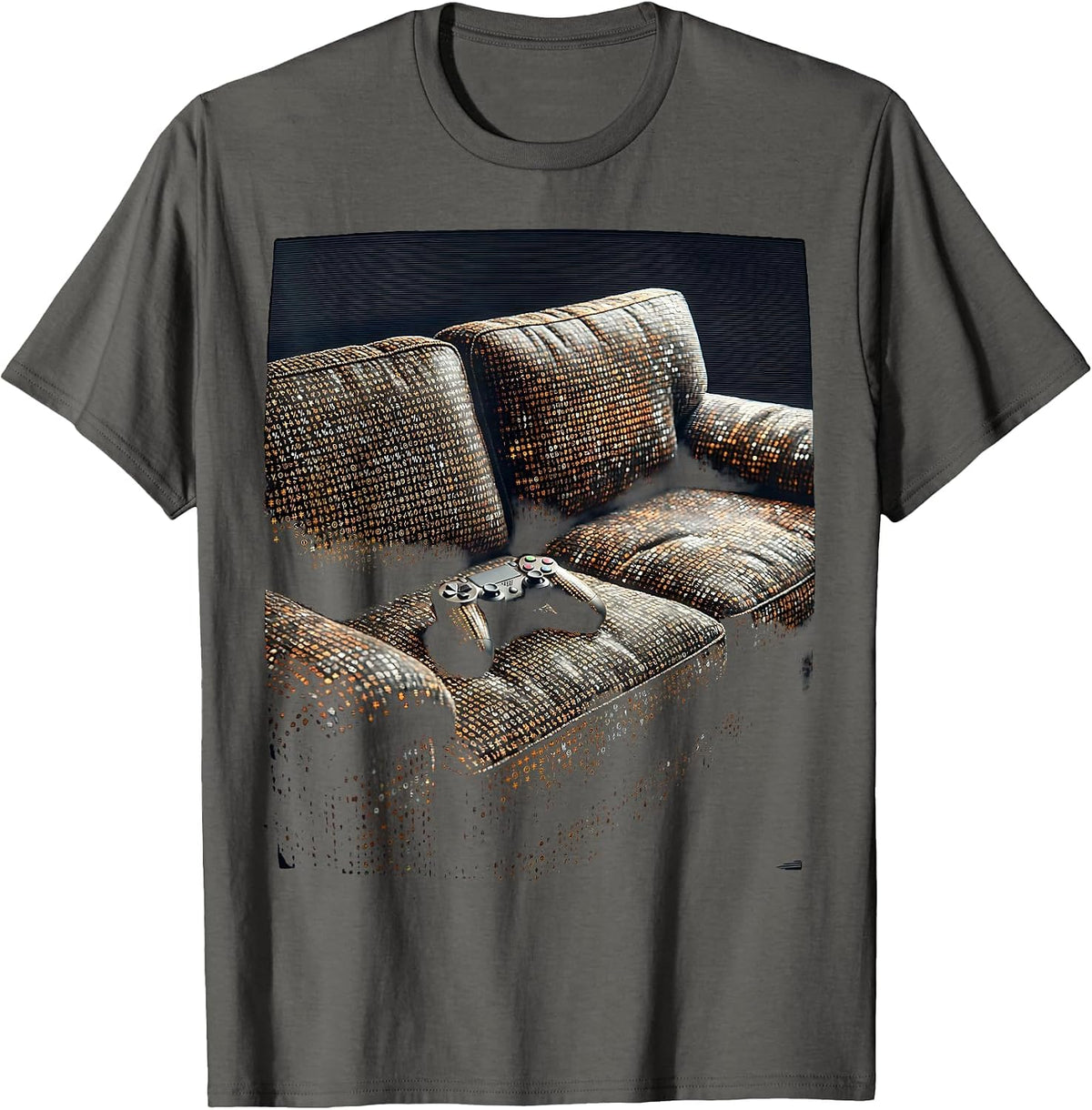 Men's Pixel Brick Couch Gamer Graphic Design T-Shirt - Asphalt Grey