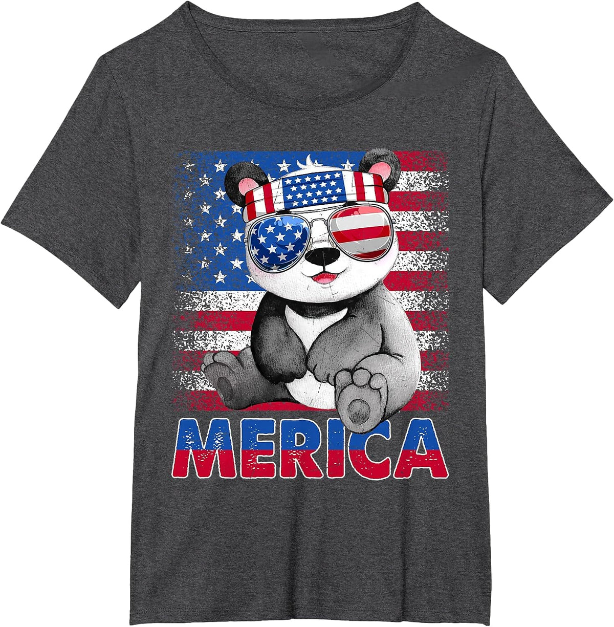 Funny Merica Panda Bear with USA Flag Headband 4th of July T-Shirt - Dark Heather Grey
