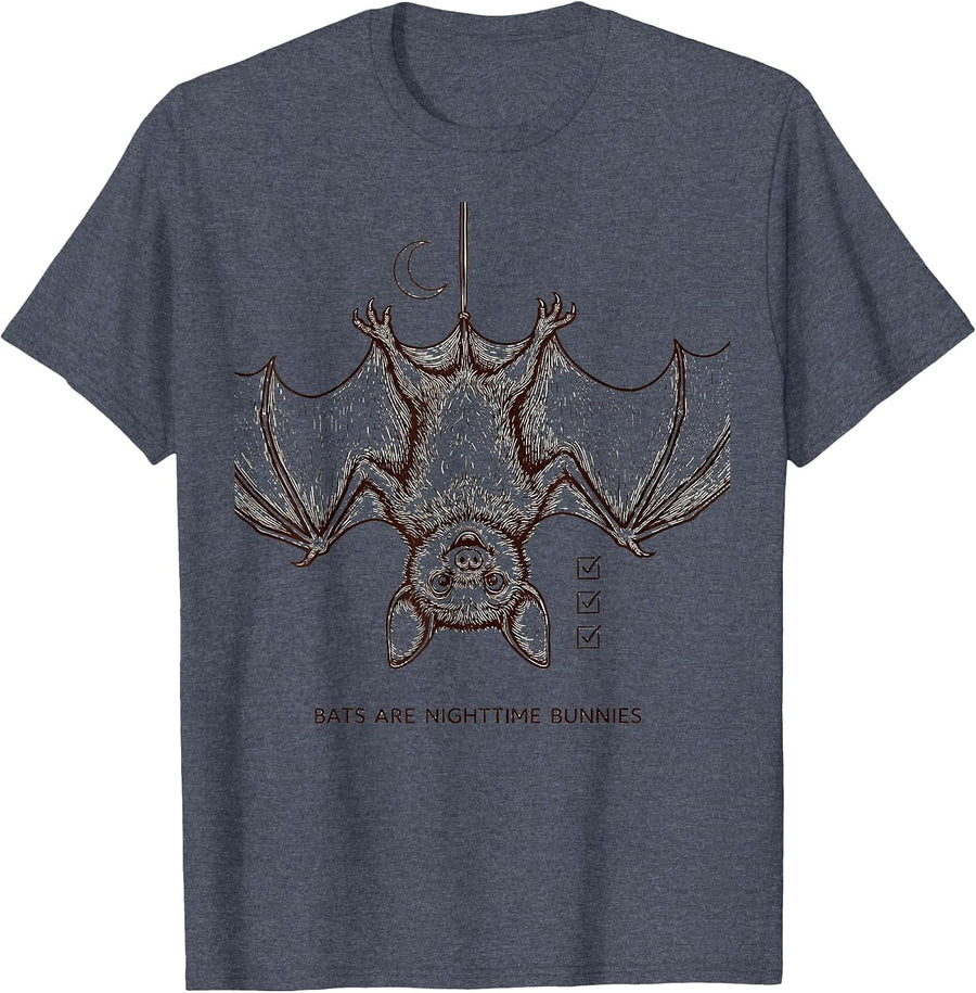 Bats Are Nighttime Bunnies Funny Bat Lover Halloween Animal T-Shirt - Heather Blue