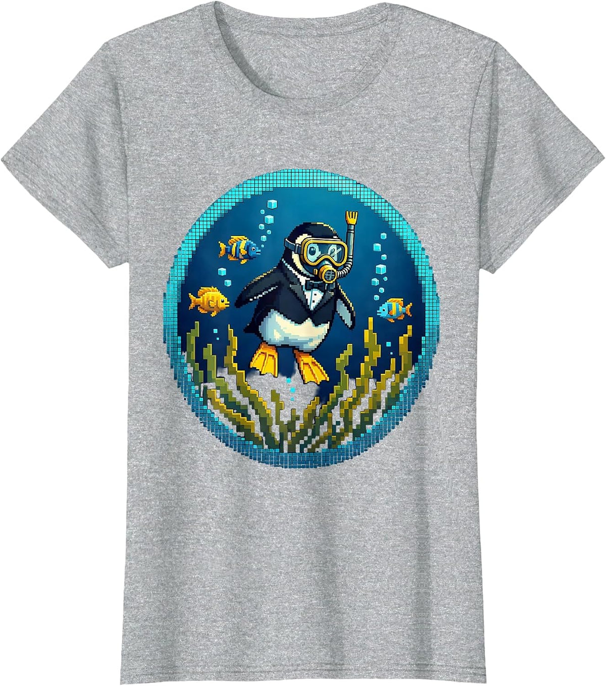 Penguin Deep Sea Diver Underwater Ocean Graphic T-Shirt - Heather Grey
