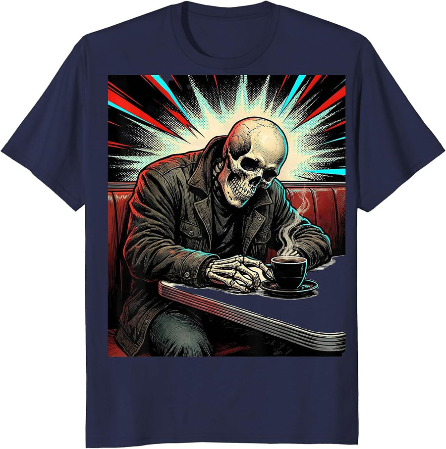 Skull Diner Y2K Grunge Alt Goth Comic T-Shirt - Navy Blue