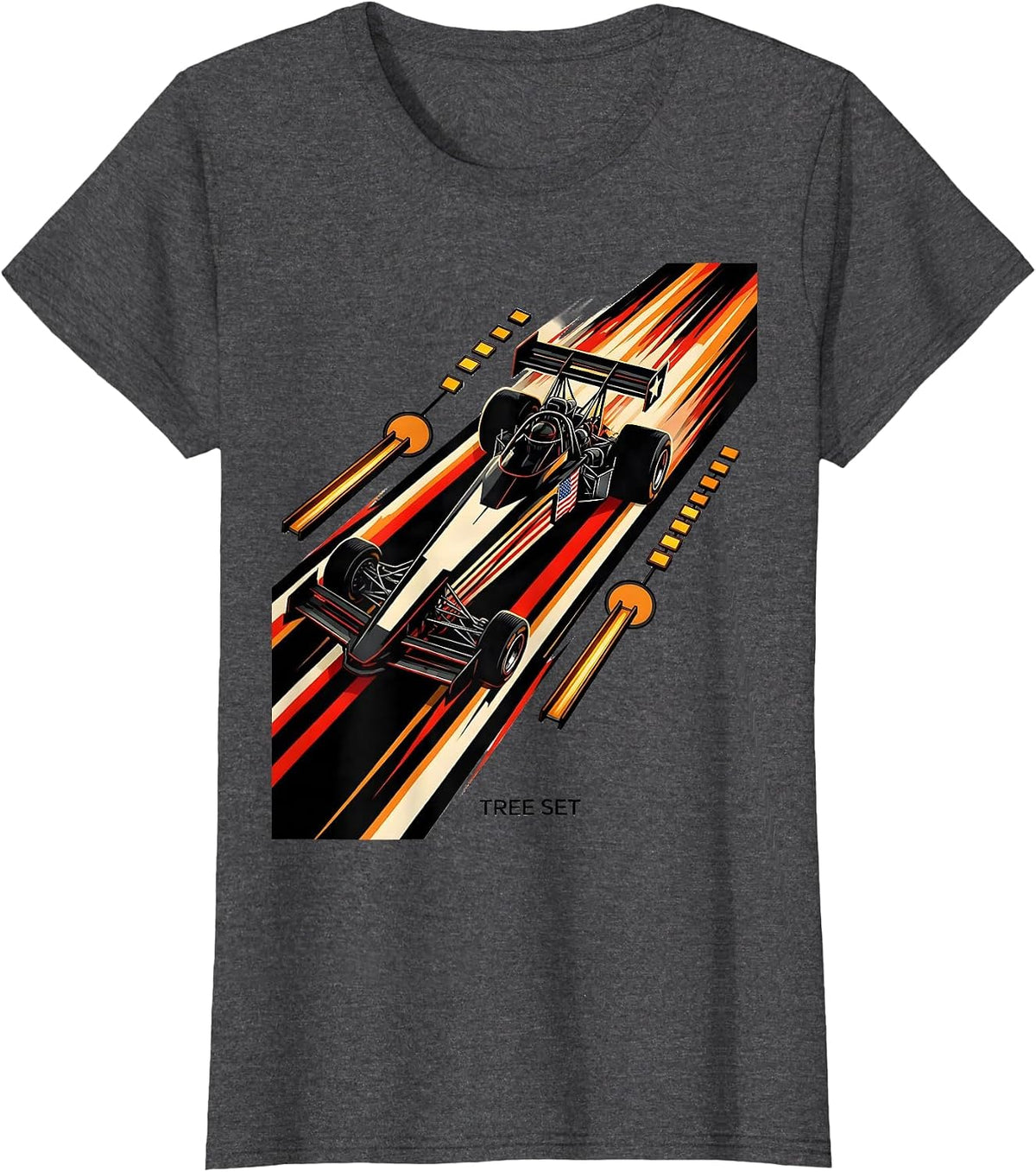 Women's Tree Set Futurist RC Dragster Racing American Flag Hobbyist T-Shirt - Dark Heather Grey