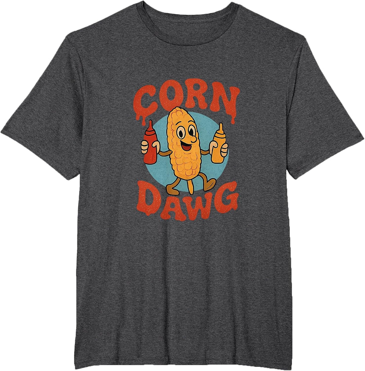 Corn Dawg Funny Farm Humor Ketchup Drip Graphic T-Shirt - Dark Heather Grey